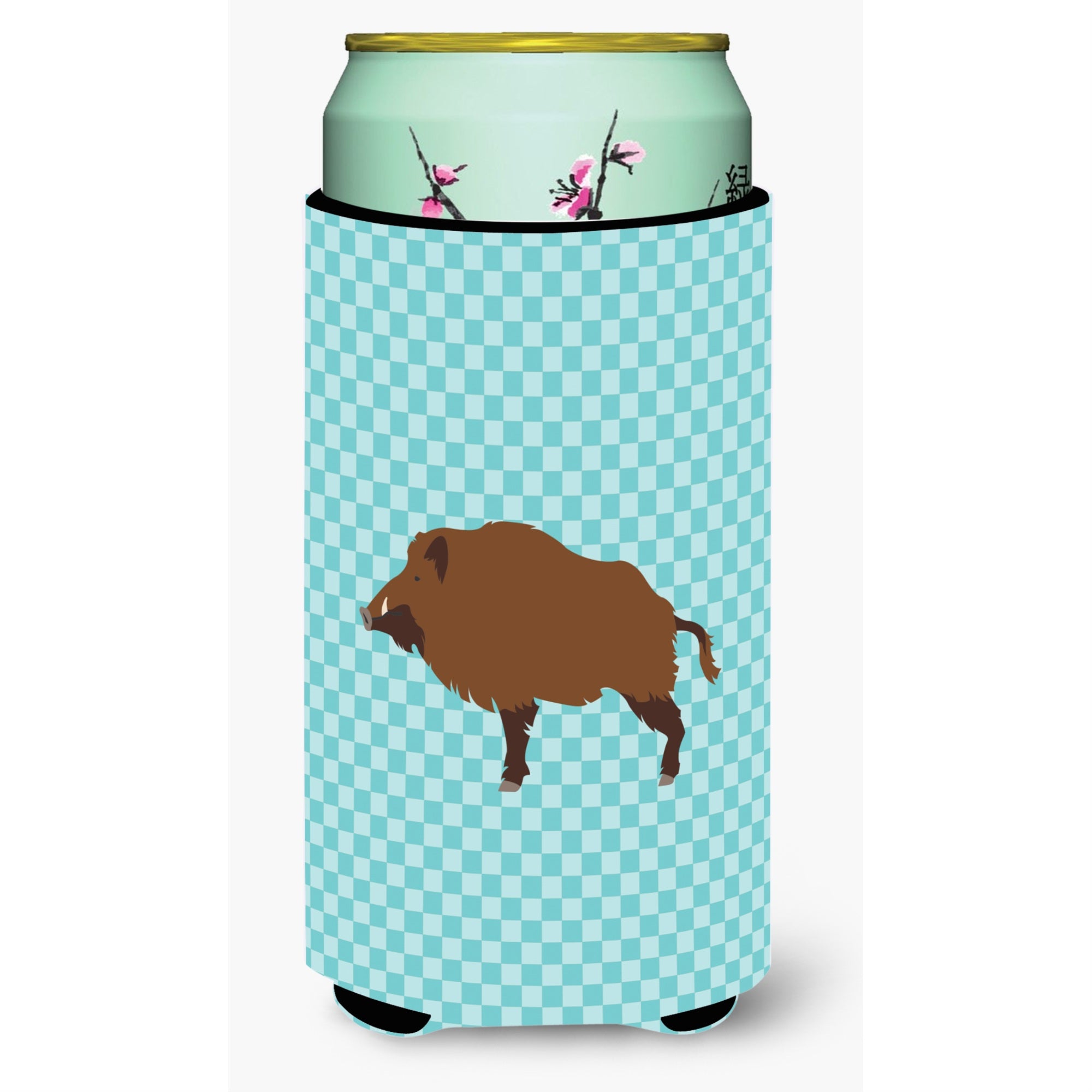 Caroline'S Treasures Wild Boar Pig Blue Check Decorative Can Hugger, Tall Boy, Multicolor