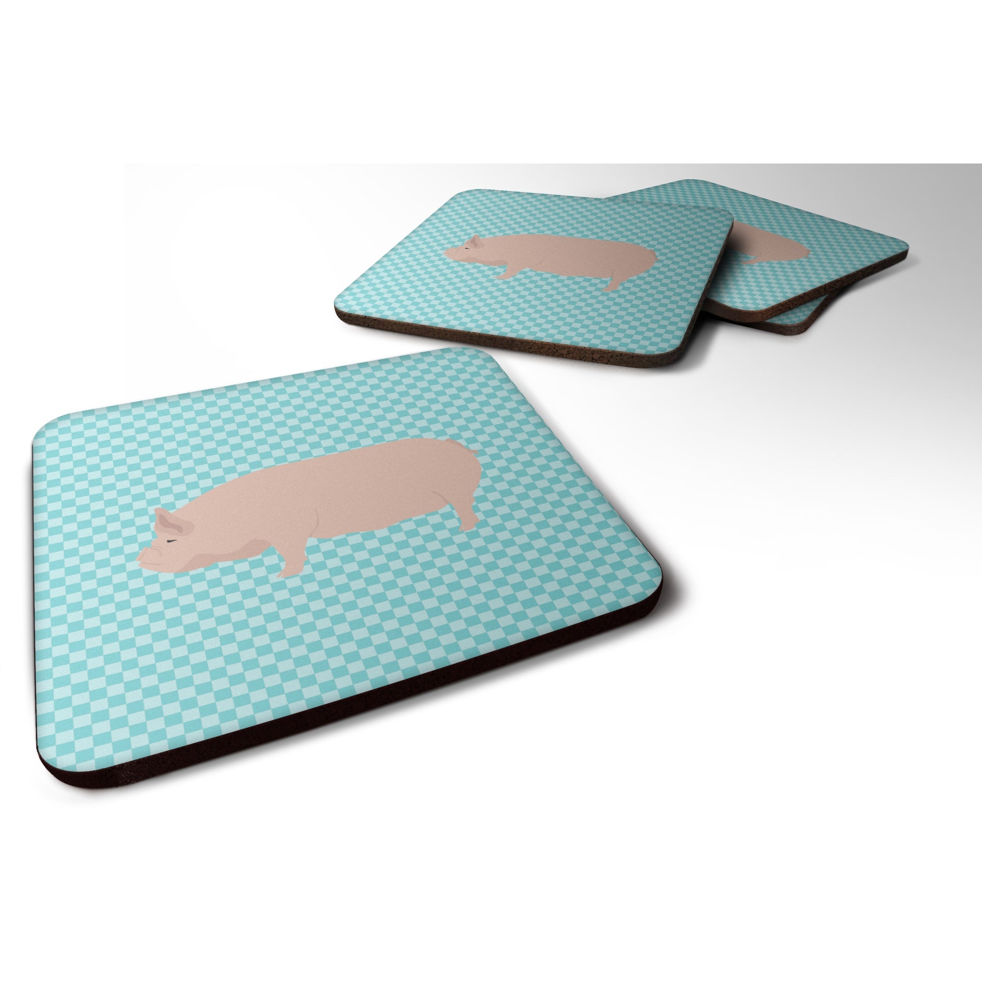 Caroline'S Treasures Welsh Pig Blue Check Decorative Coasters, 3.5, Multicolor