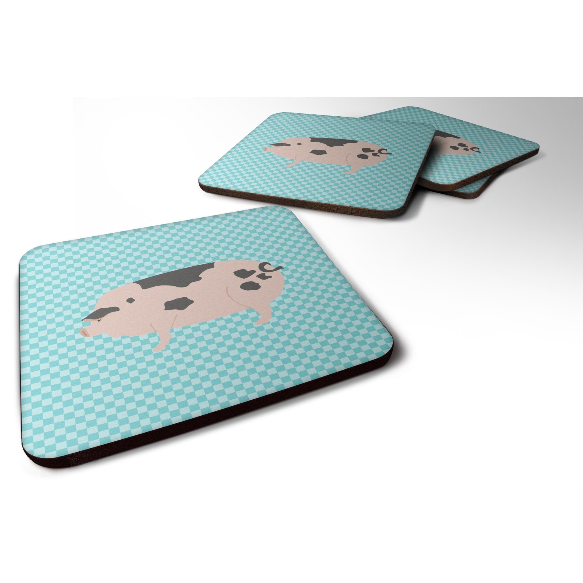 Caroline'S Treasures Gloucester Old Spot Pig Blue Check Decorative Coasters, 3.5, Multicolor