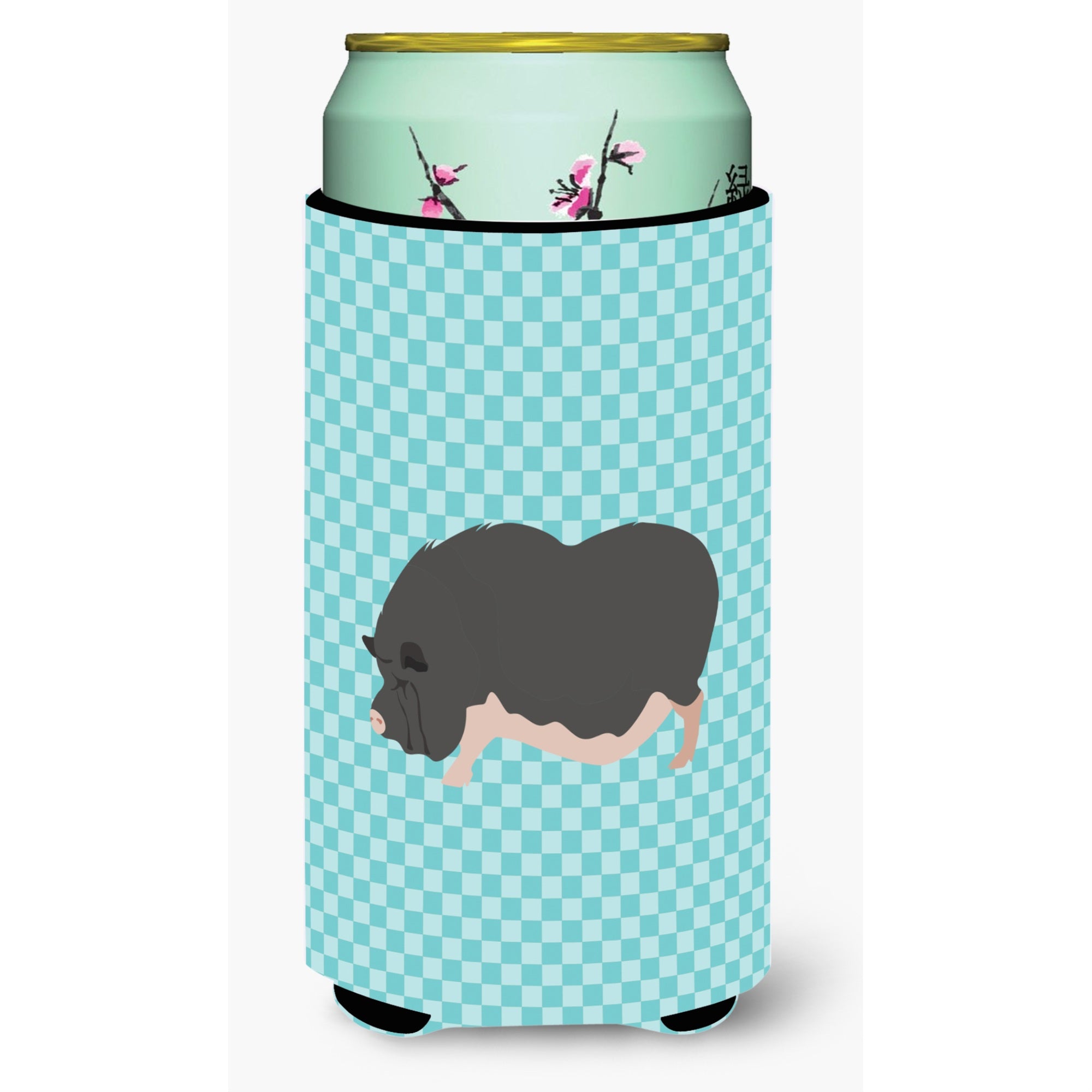 Caroline'S Treasures Vietnamese Pot-Bellied Pig Blue Check Decorative Can Hugger, Tall Boy, Multicolor