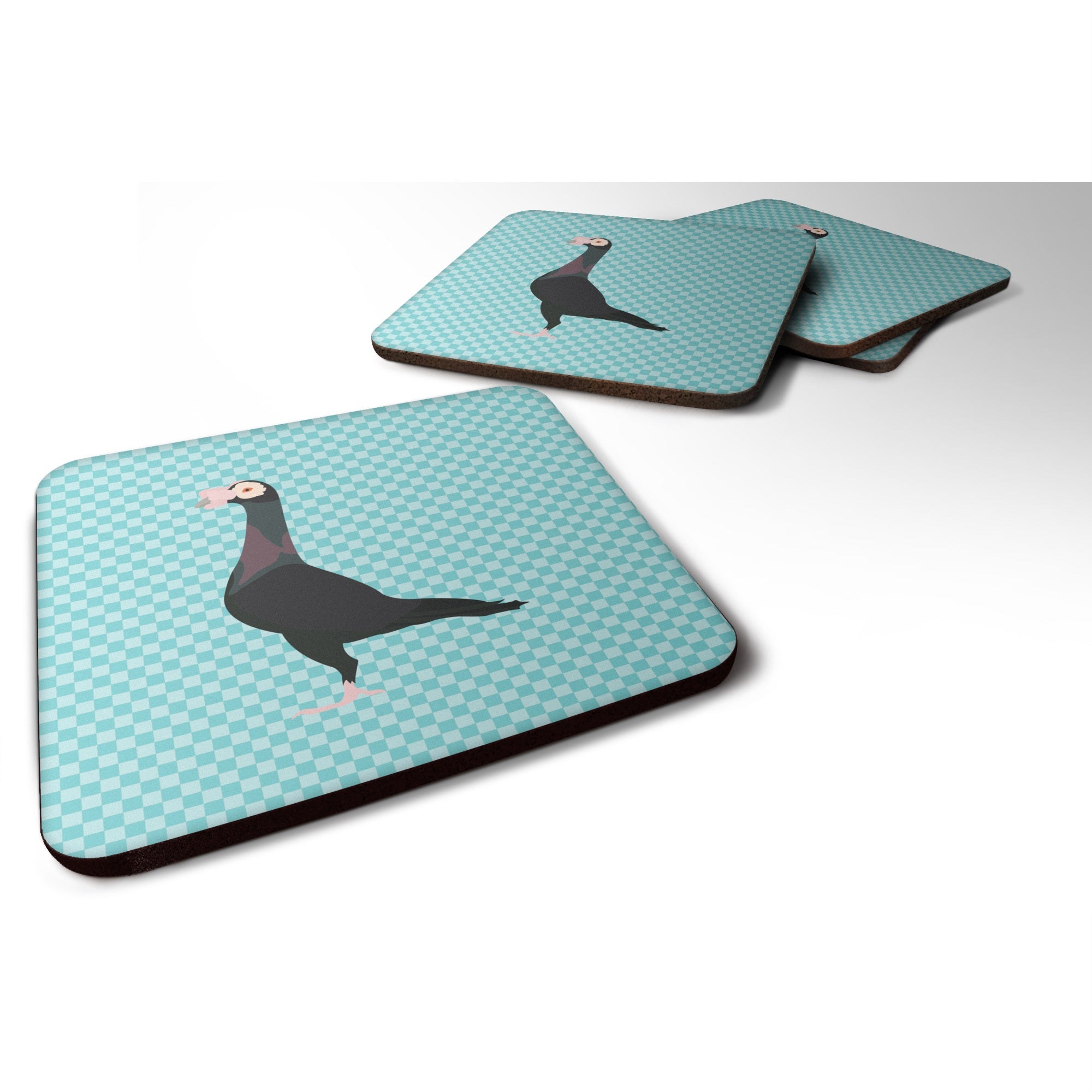 Caroline'S Treasures English Carrier Pigeon Blue Check Decorative Coasters, 3.5, Multicolor