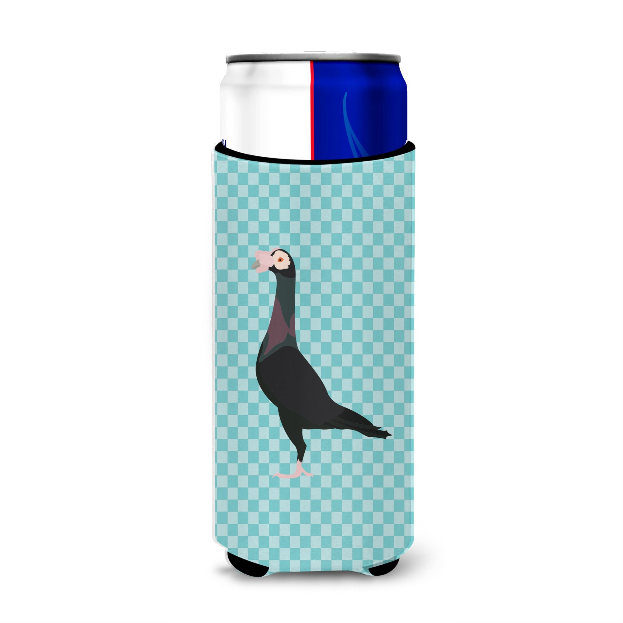 Caroline'S Treasures English Carrier Pigeon Blue Check Decorative Can Hugger, Slim, Multicolor