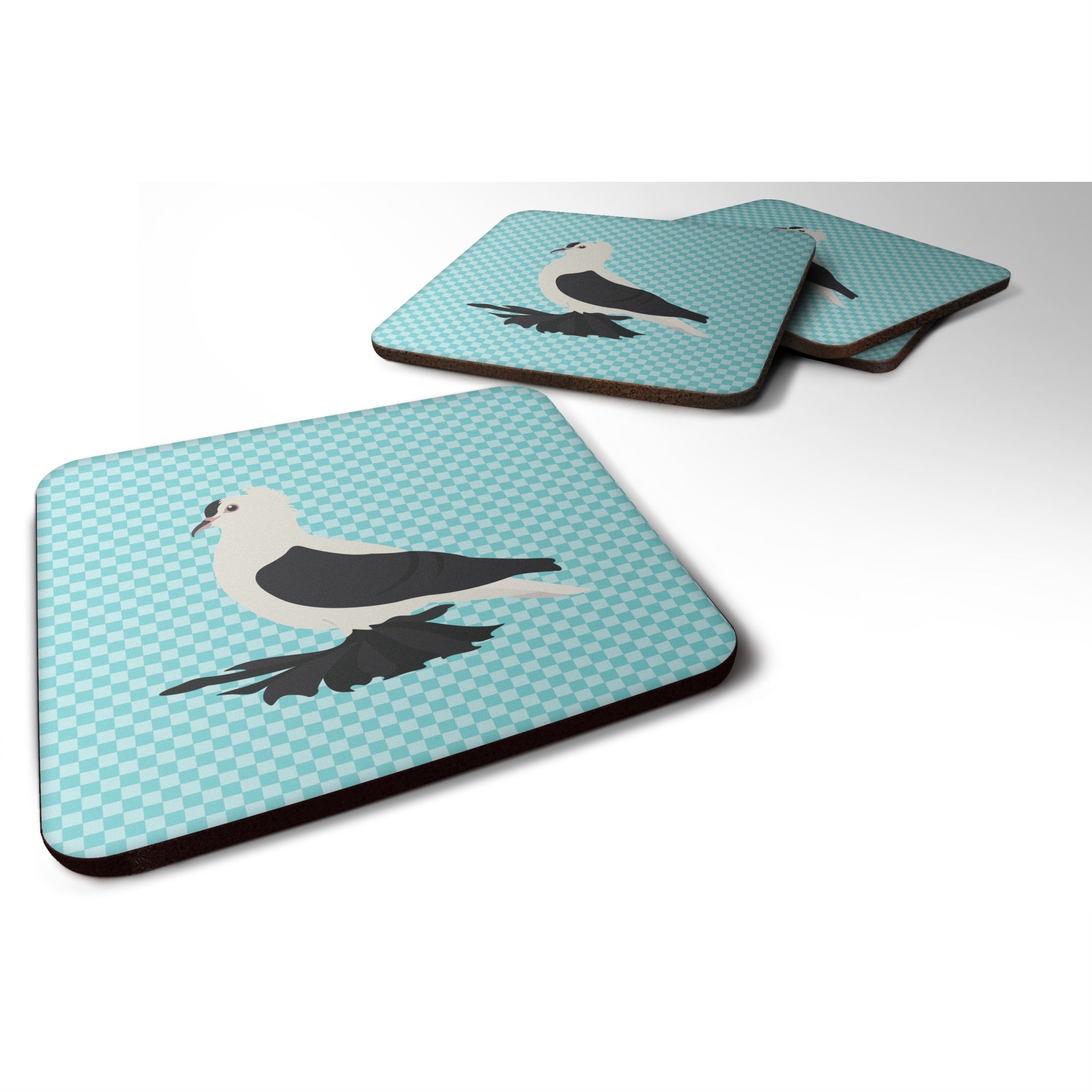 Caroline'S Treasures Saxon Fairy Swallow Pigeon Blue Check Decorative Coasters, 3.5, Multicolor