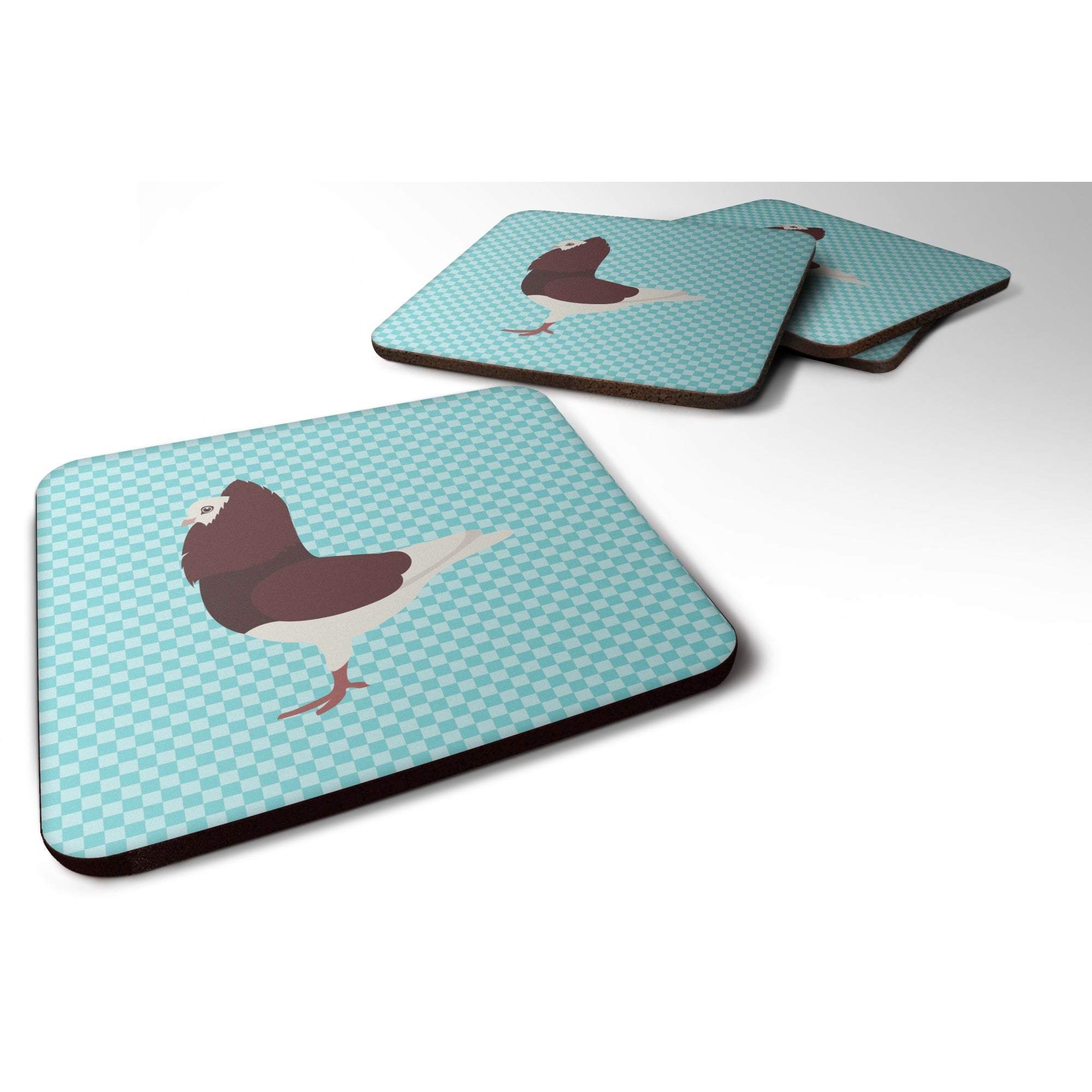 Caroline'S Treasures Capuchin Red Pigeon Blue Check Decorative Coasters, 3.5, Multicolor