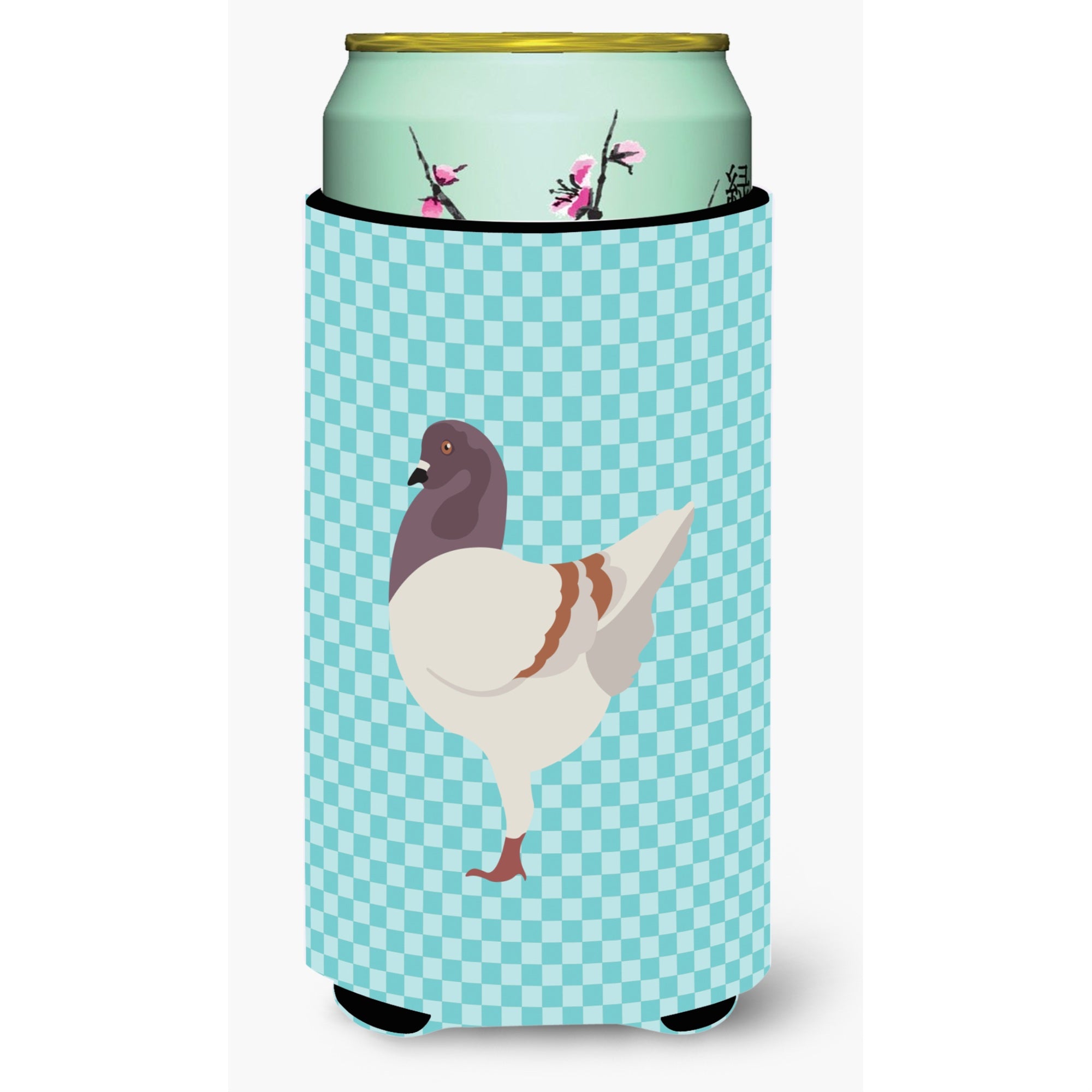 Caroline'S Treasures German Modena Pigeon Blue Check Decorative Can Hugger, Tall Boy, Multicolor