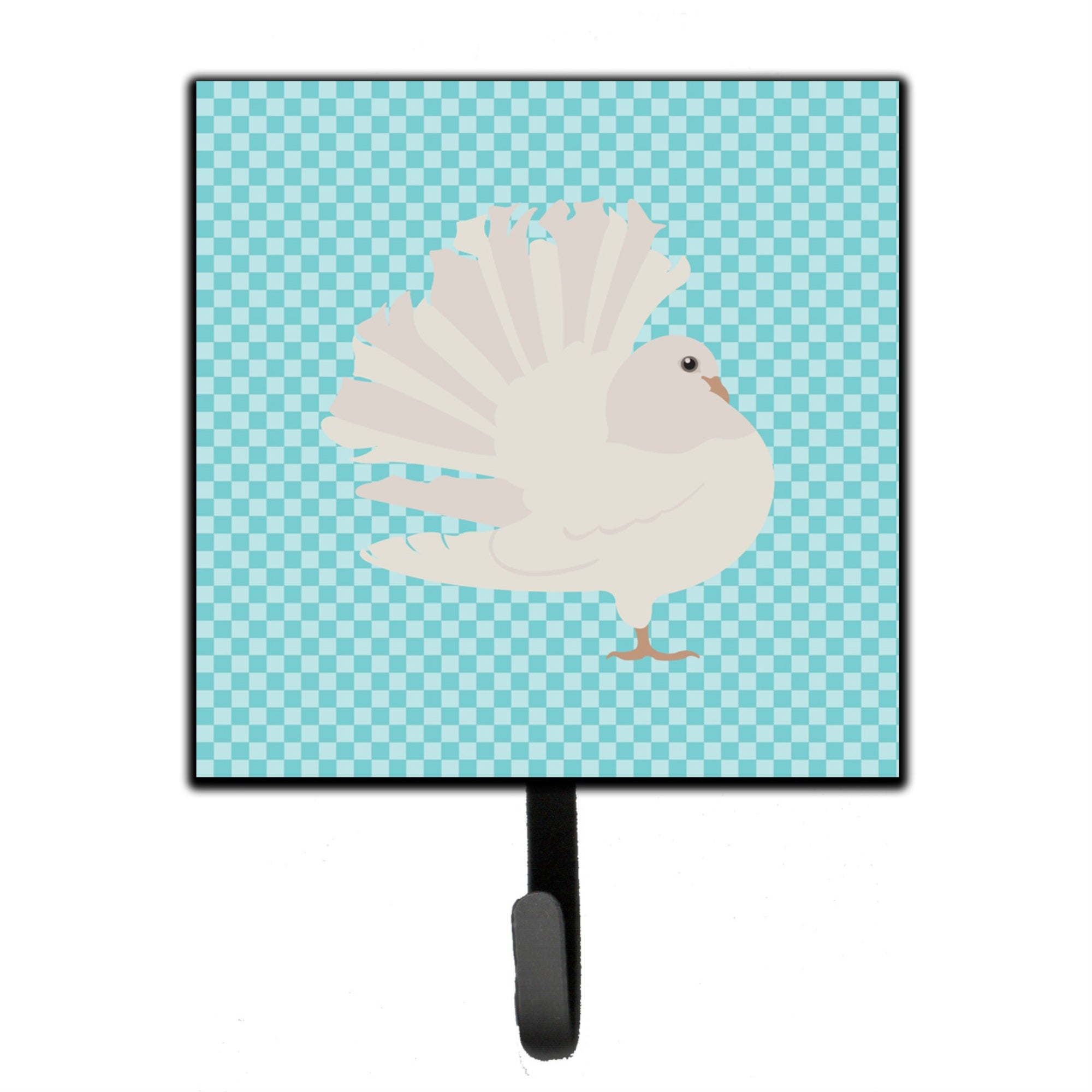 Caroline'S Treasures Silver Fantail Pigeon Blue Check Wall Hook, Small, Multicolor