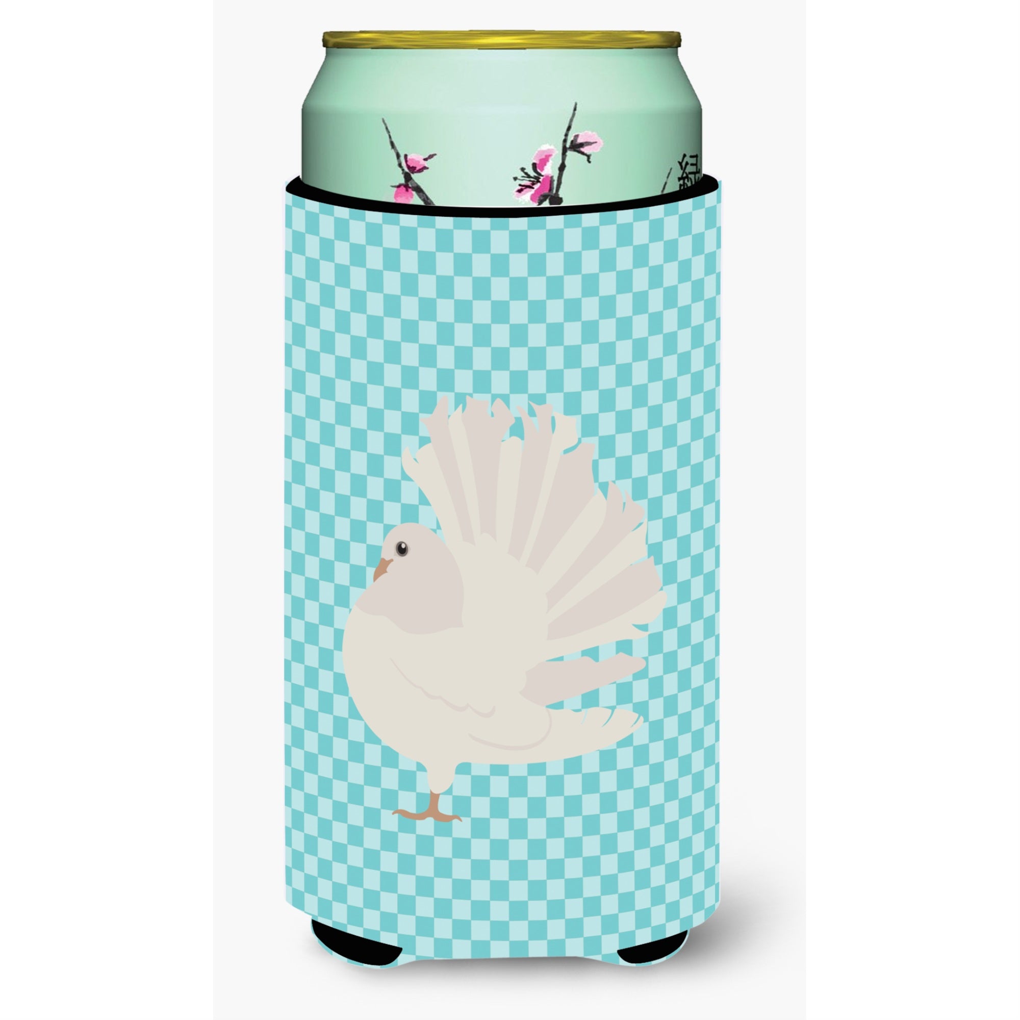 Caroline'S Treasures Silver Fantail Pigeon Blue Check Decorative Can Hugger, Tall Boy, Multicolor