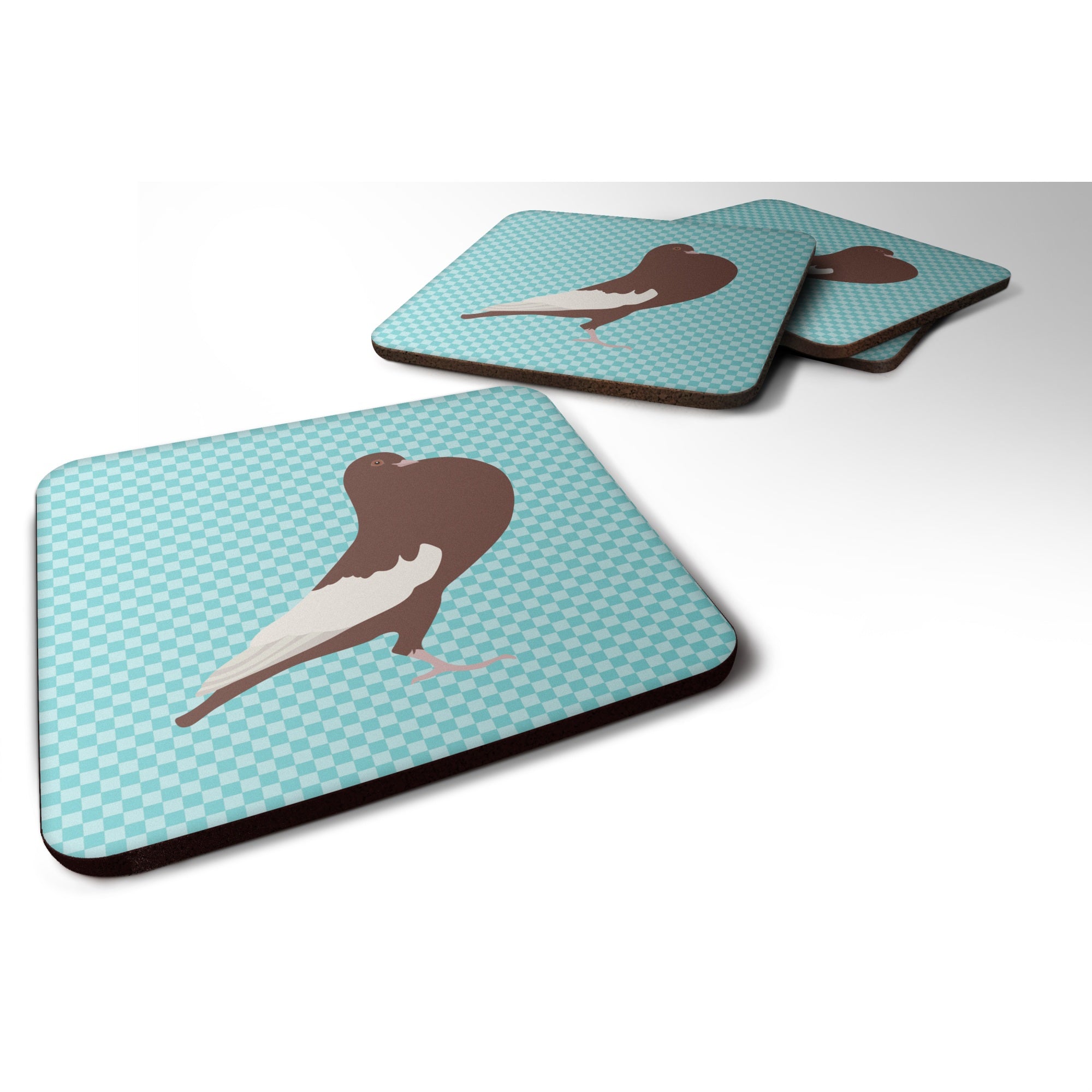Caroline'S Treasures English Pouter Pigeon Blue Check Decorative Coasters, 3.5, Multicolor