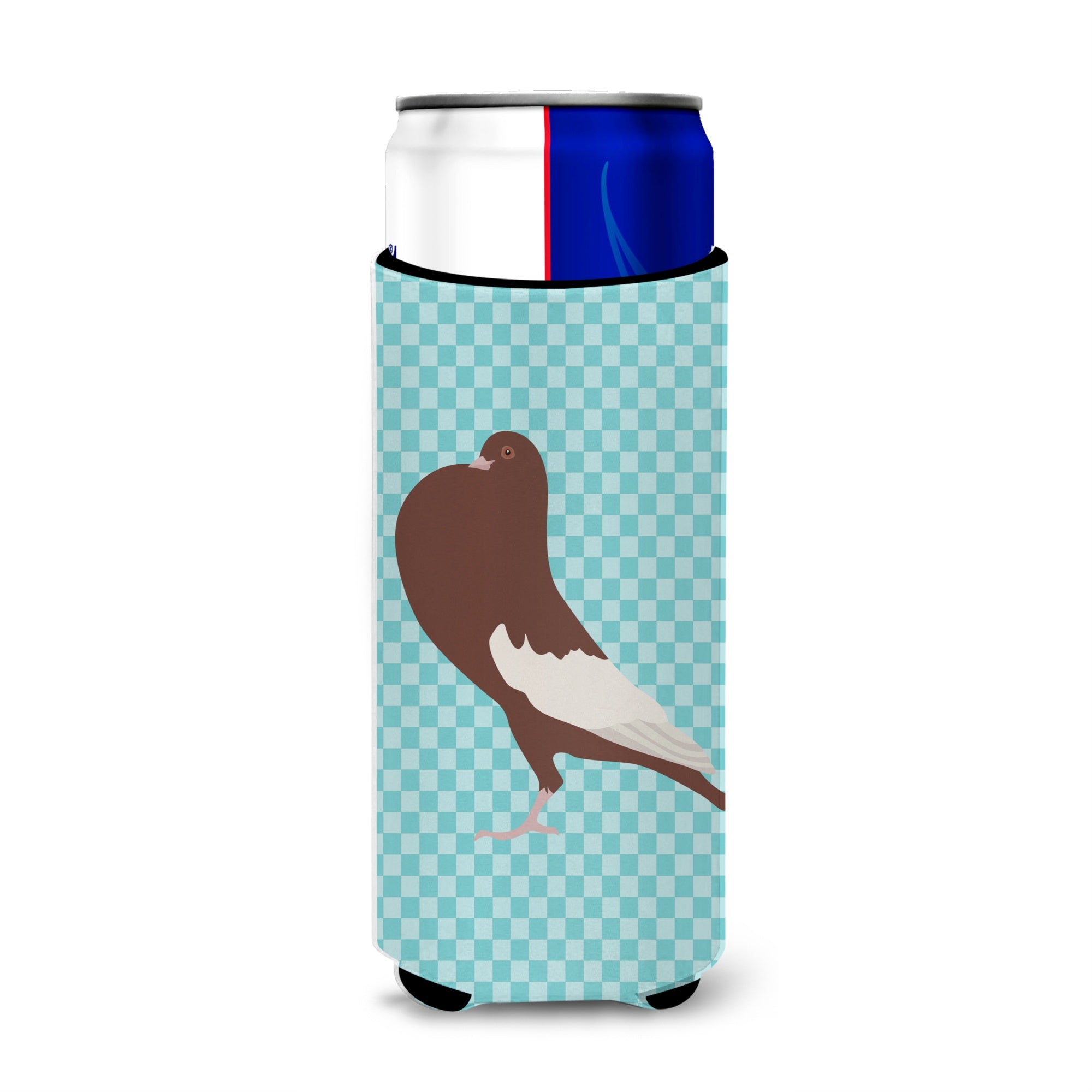 Caroline'S Treasures English Pouter Pigeon Blue Check Decorative Can Hugger, Slim, Multicolor