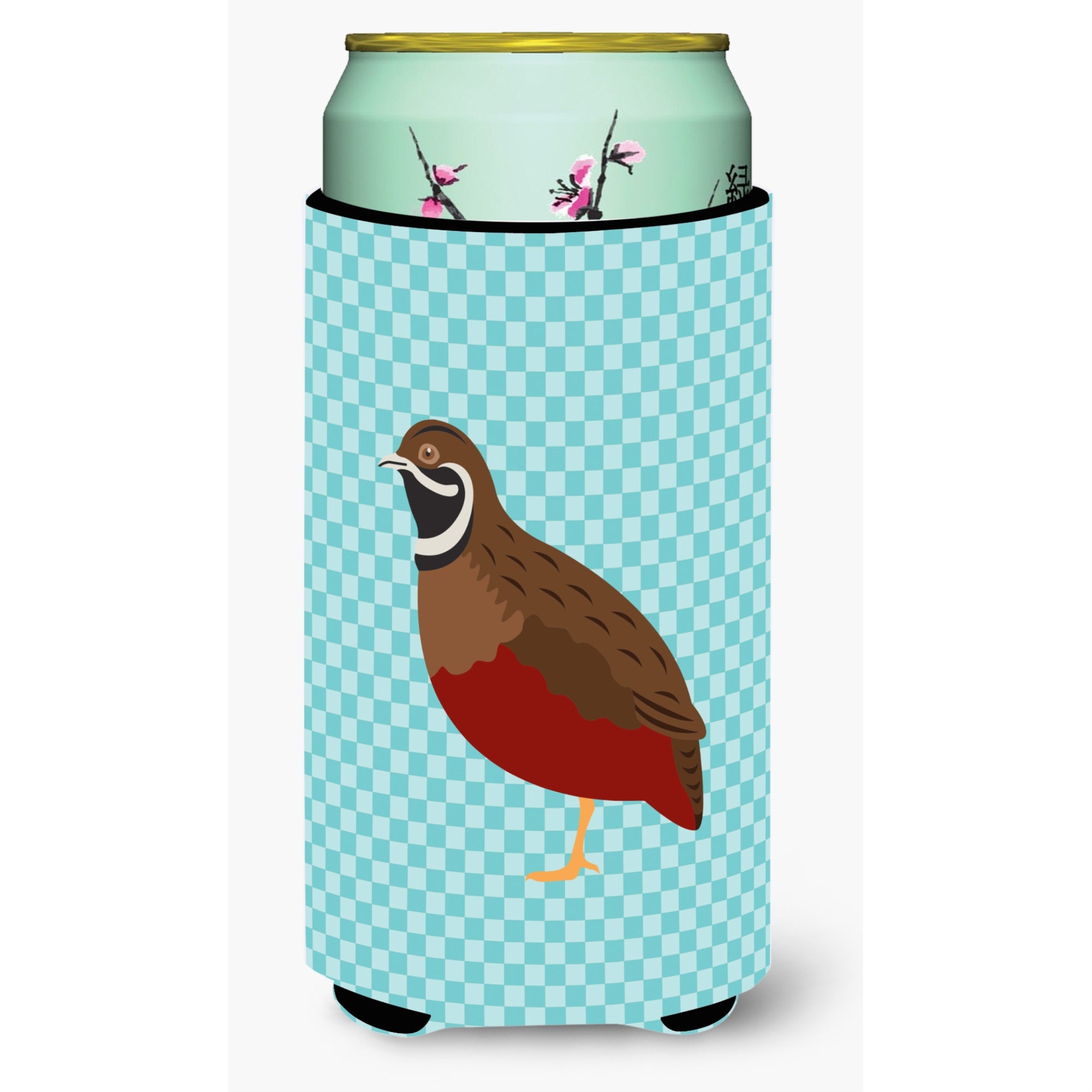 Caroline'S Treasures Chinese Painted Or King Quail Blue Check Decorative Can Hugger, Tall Boy, Multicolor