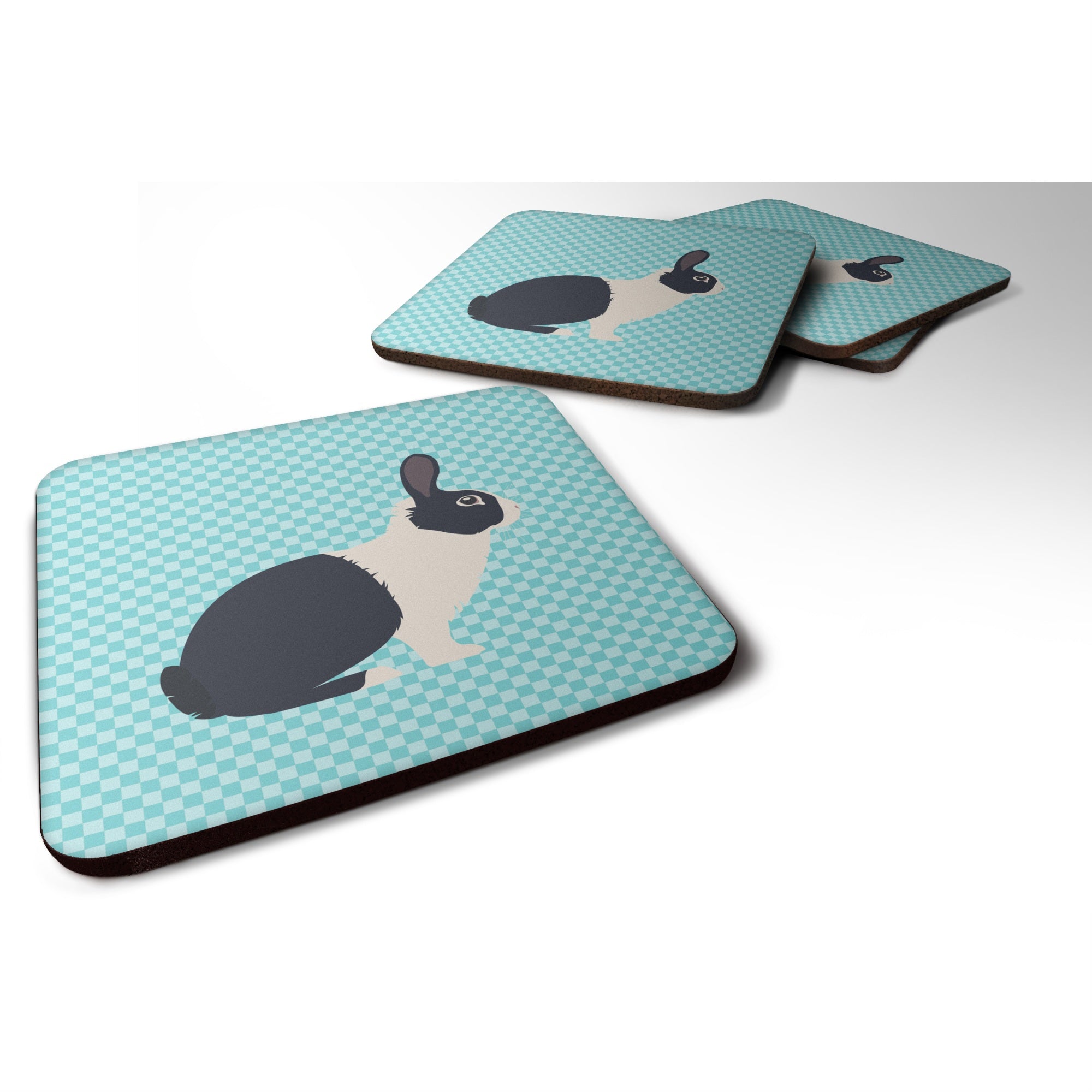 Caroline'S Treasures Dutch Rabbit Blue Check Decorative Coasters, 3.5, Multicolor