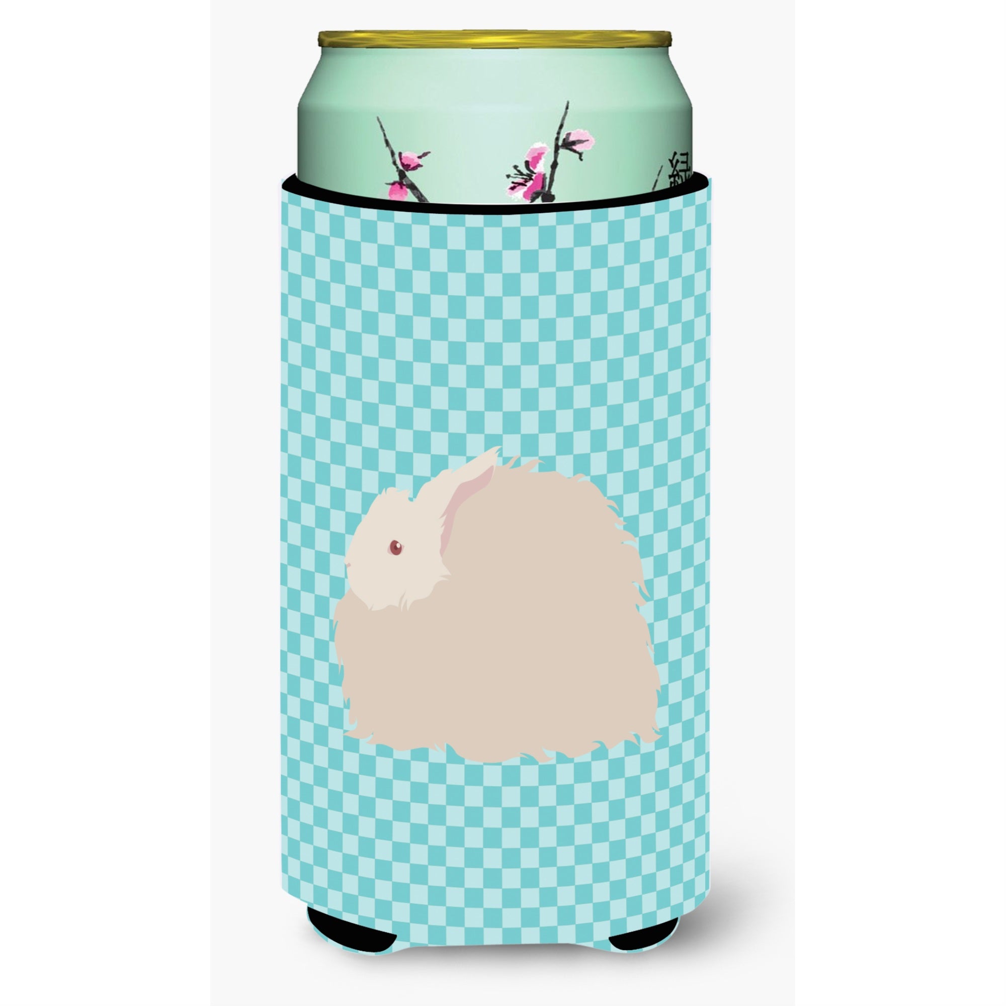 Caroline'S Treasures Fluffy Angora Rabbit Blue Check Decorative Can Hugger, Tall Boy, Multicolor