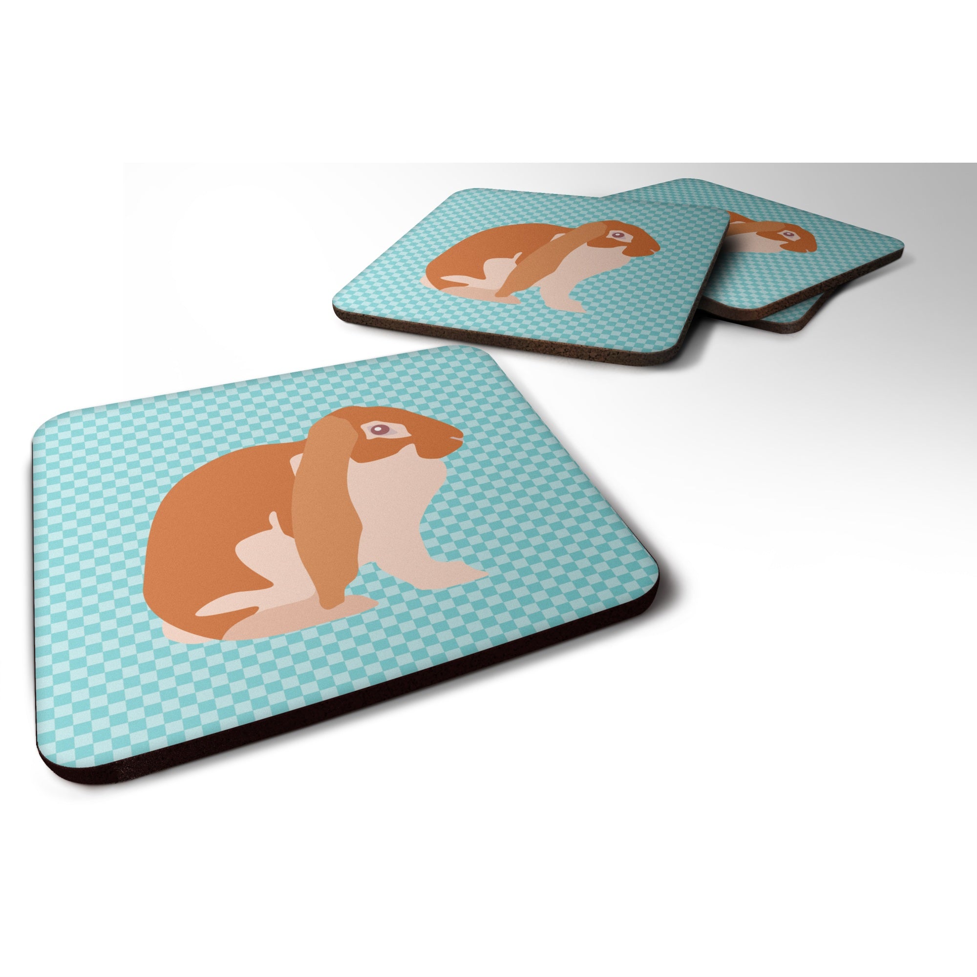 Caroline'S Treasures English Lop Rabbit Blue Check Decorative Coasters, 3.5, Multicolor