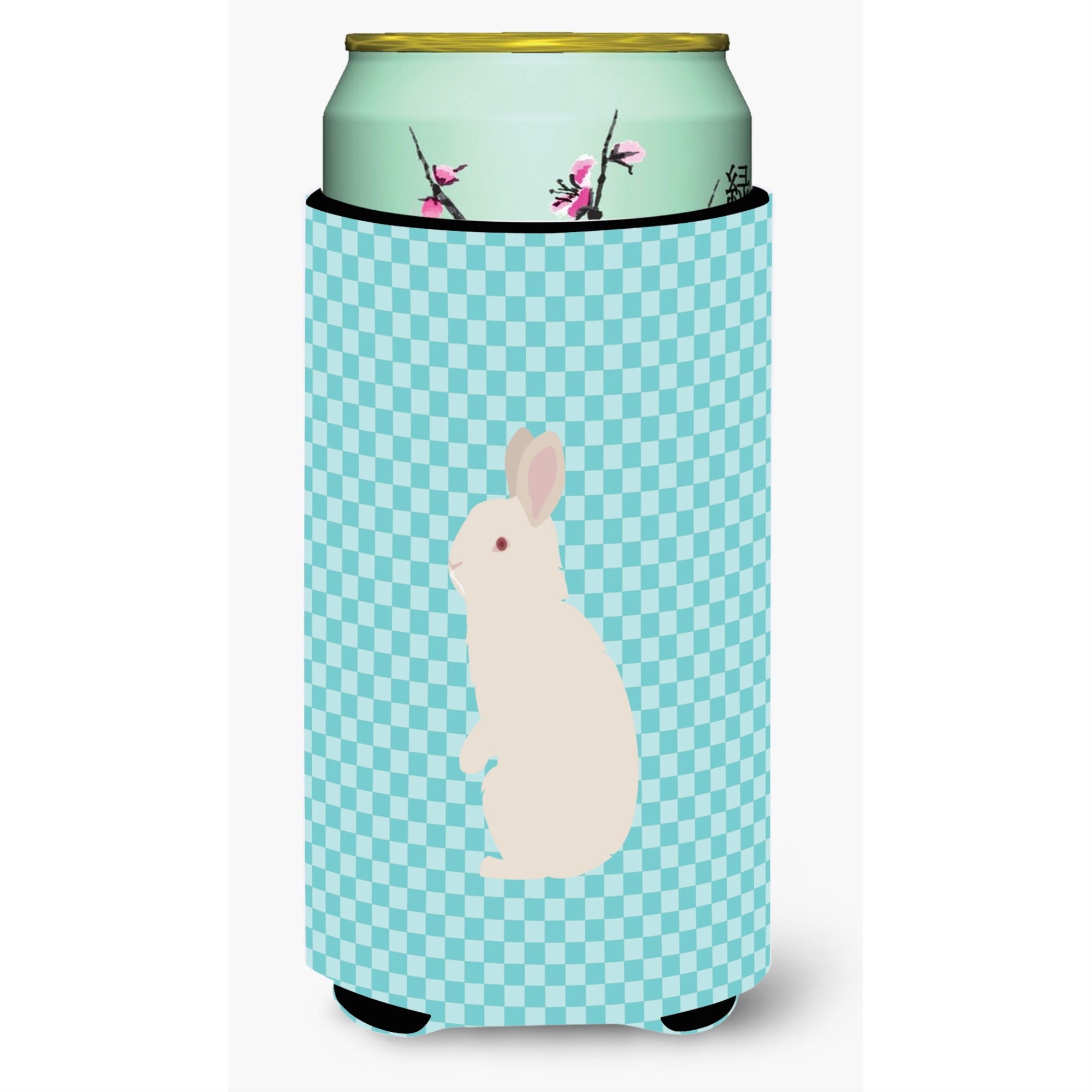 Caroline'S Treasures New Zealand White Rabbit Blue Check Decorative Can Hugger, Tall Boy, Multicolor