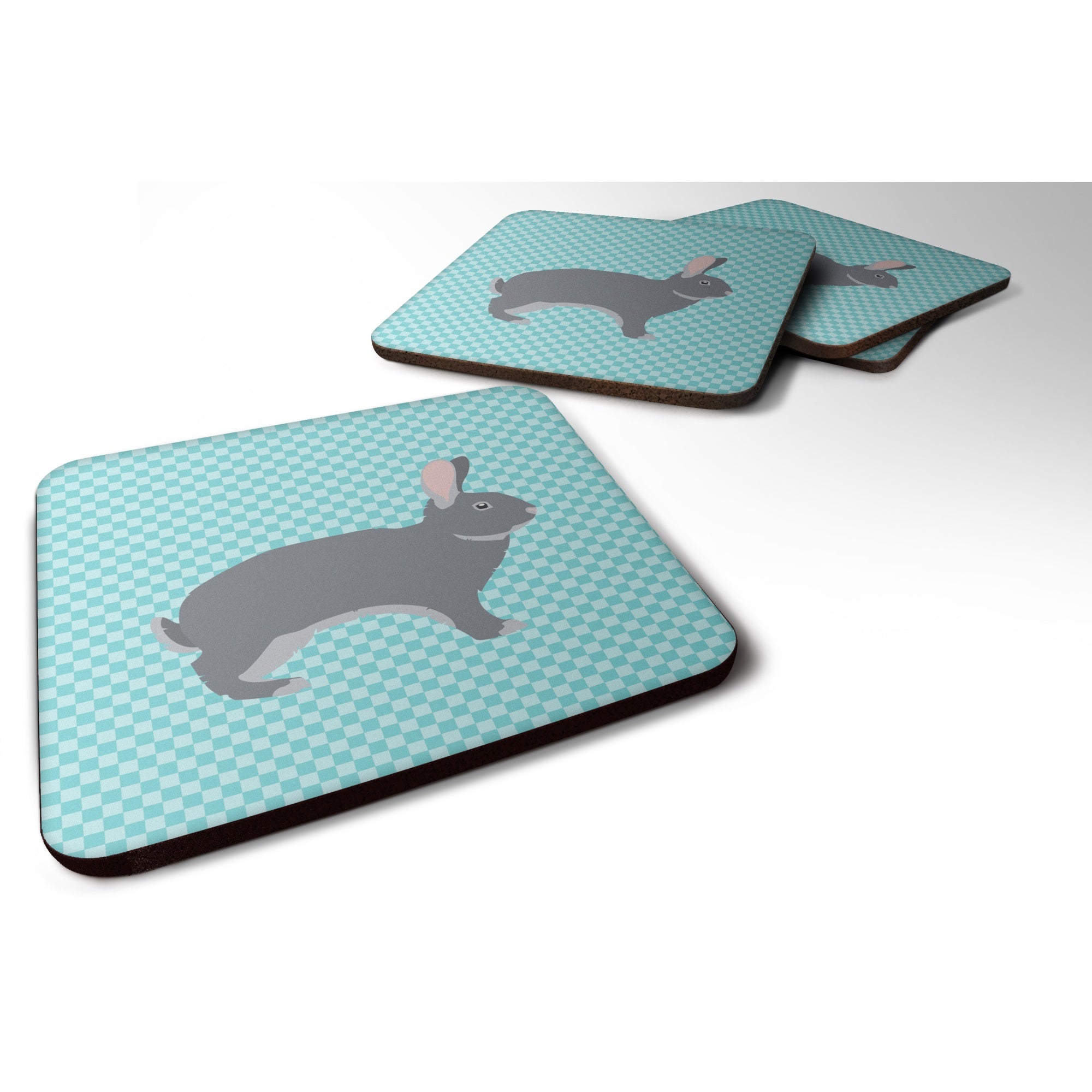 Caroline'S Treasures Giant Chinchilla Rabbit Blue Check Decorative Coasters, 3.5, Multicolor