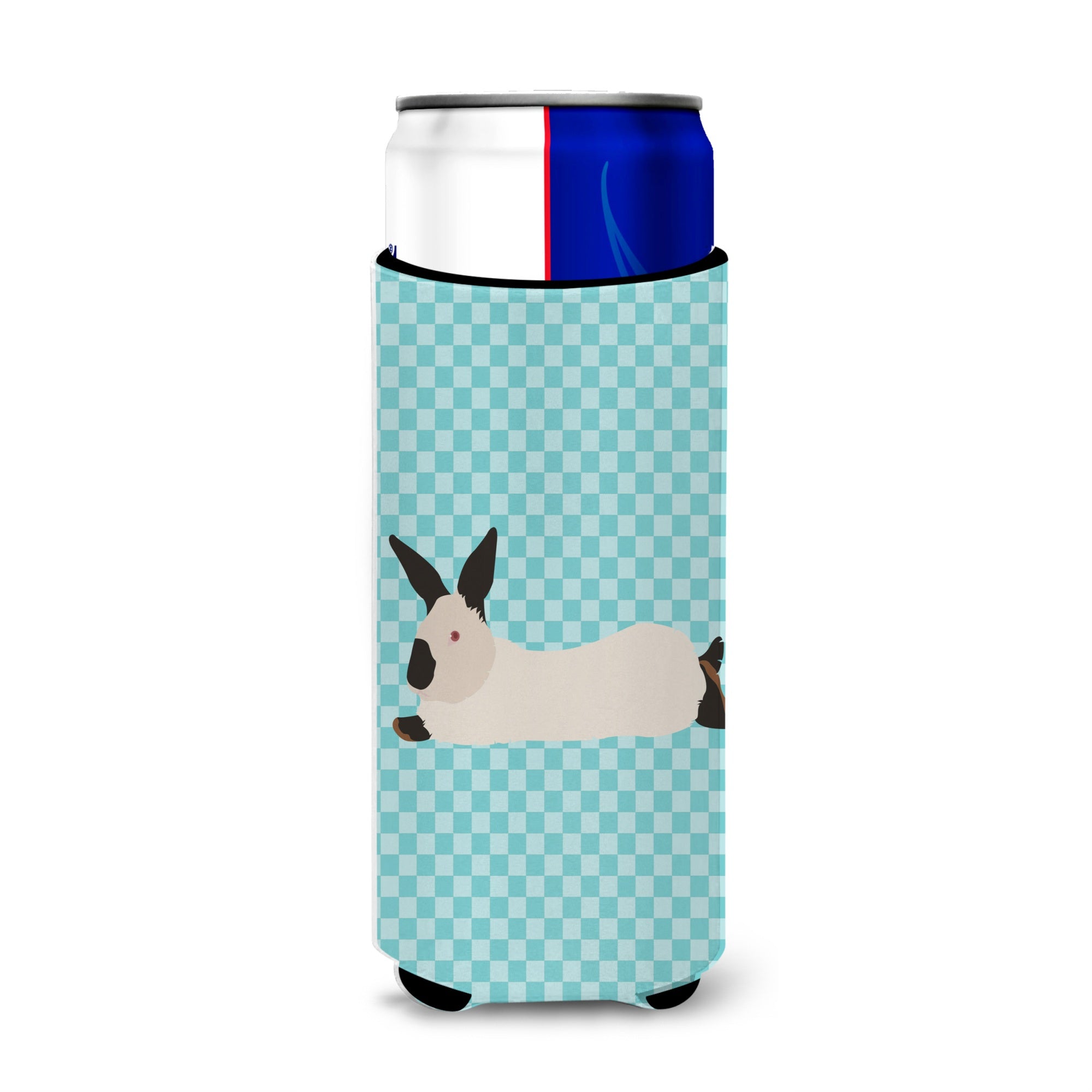 Caroline'S Treasures California White Rabbit Blue Check Decorative Can Hugger, Slim, Multicolor