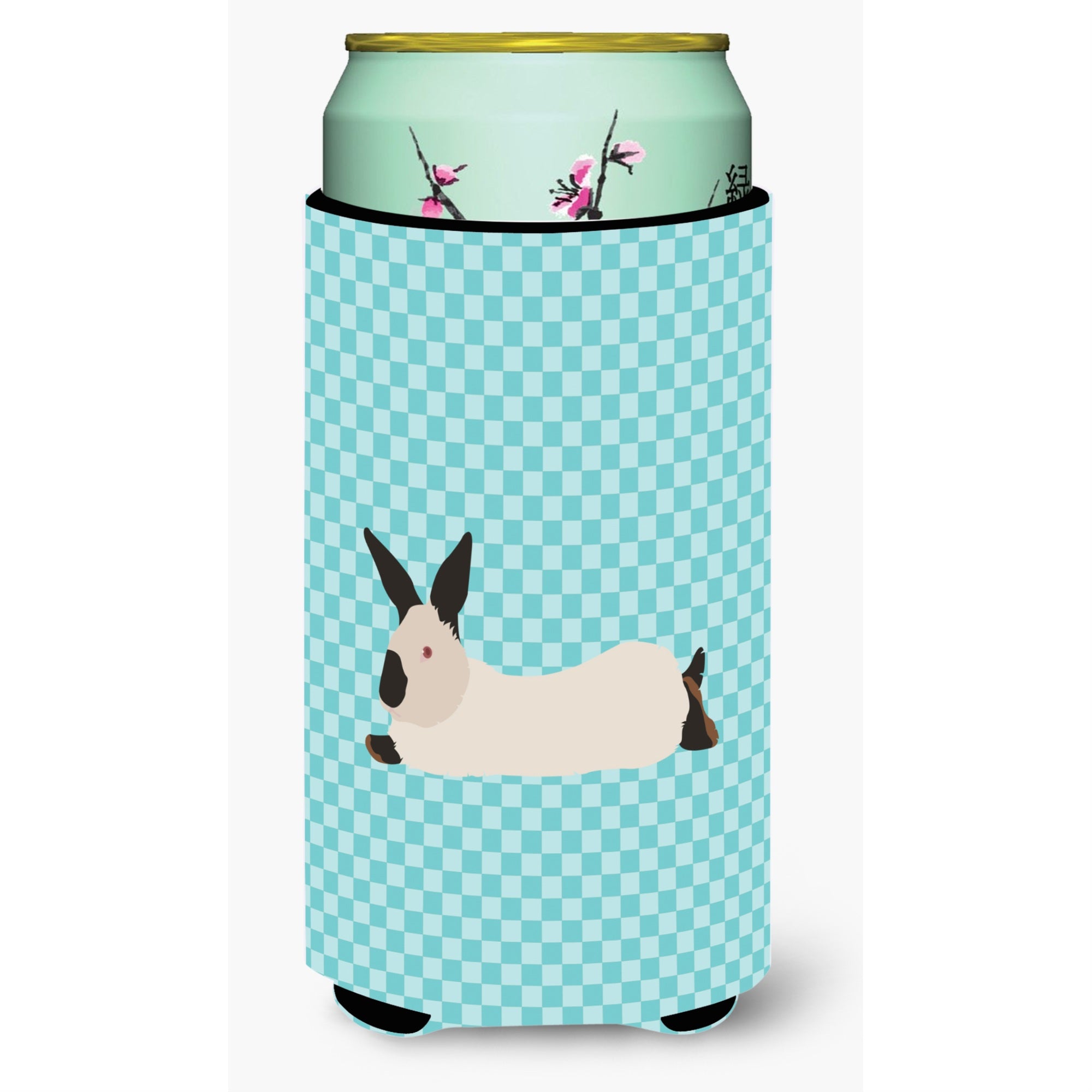 Caroline'S Treasures California White Rabbit Blue Check Decorative Can Hugger, Tall Boy, Multicolor
