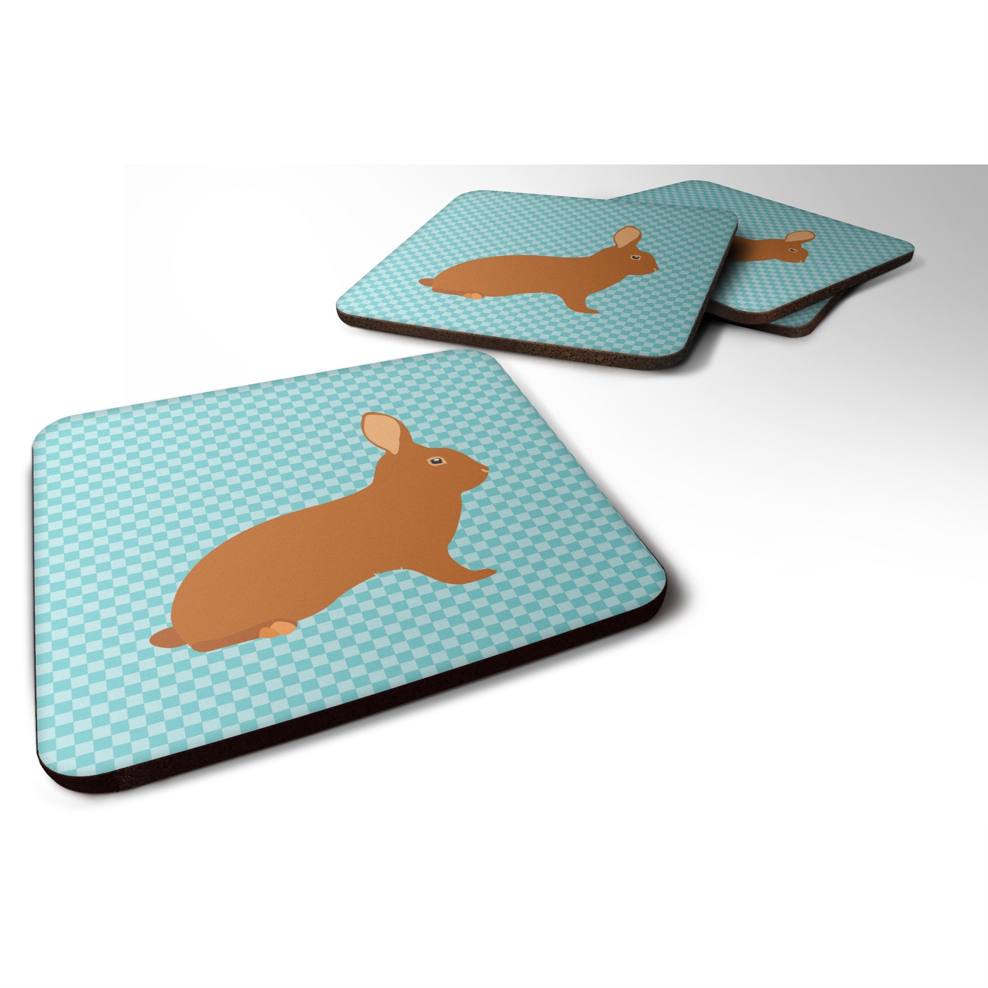 Caroline'S Treasures Rex Rabbit Blue Check Decorative Coasters, 3.5, Multicolor