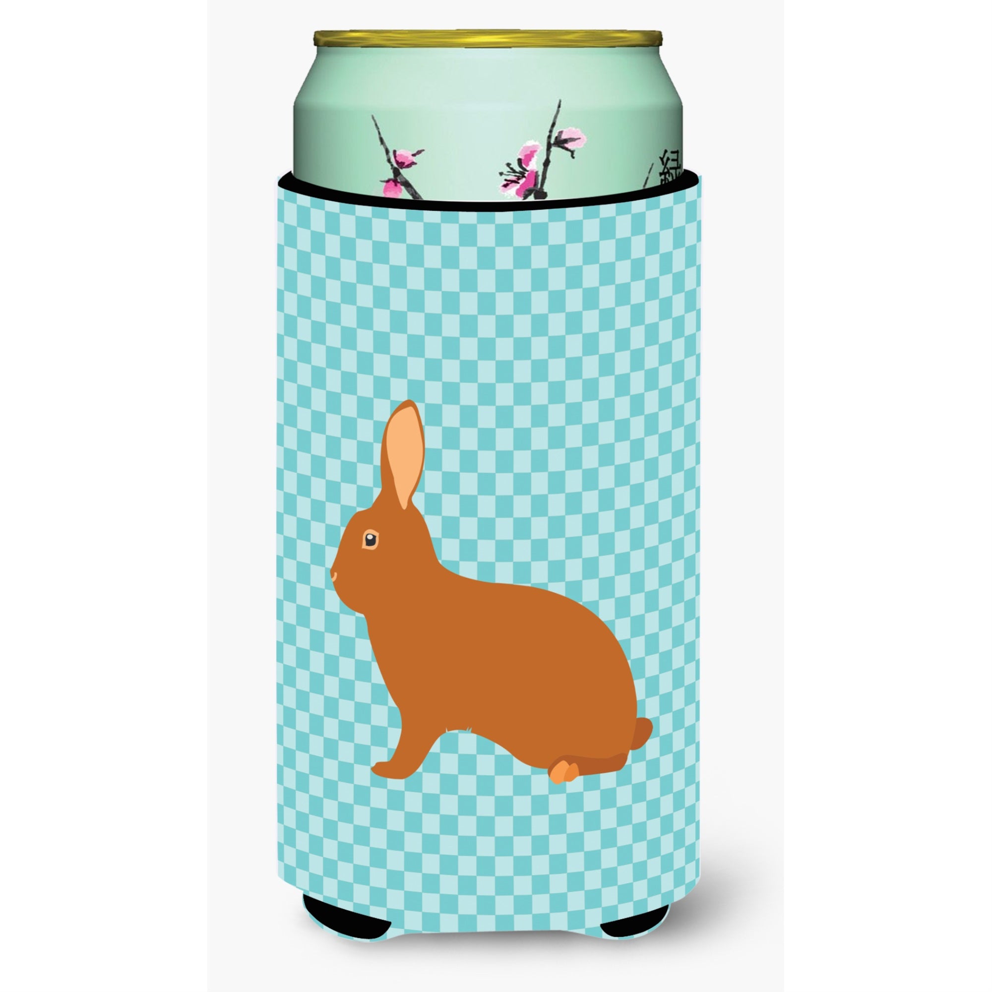 Caroline'S Treasures Rex Rabbit Blue Check Decorative Can Hugger, Tall Boy, Multicolor
