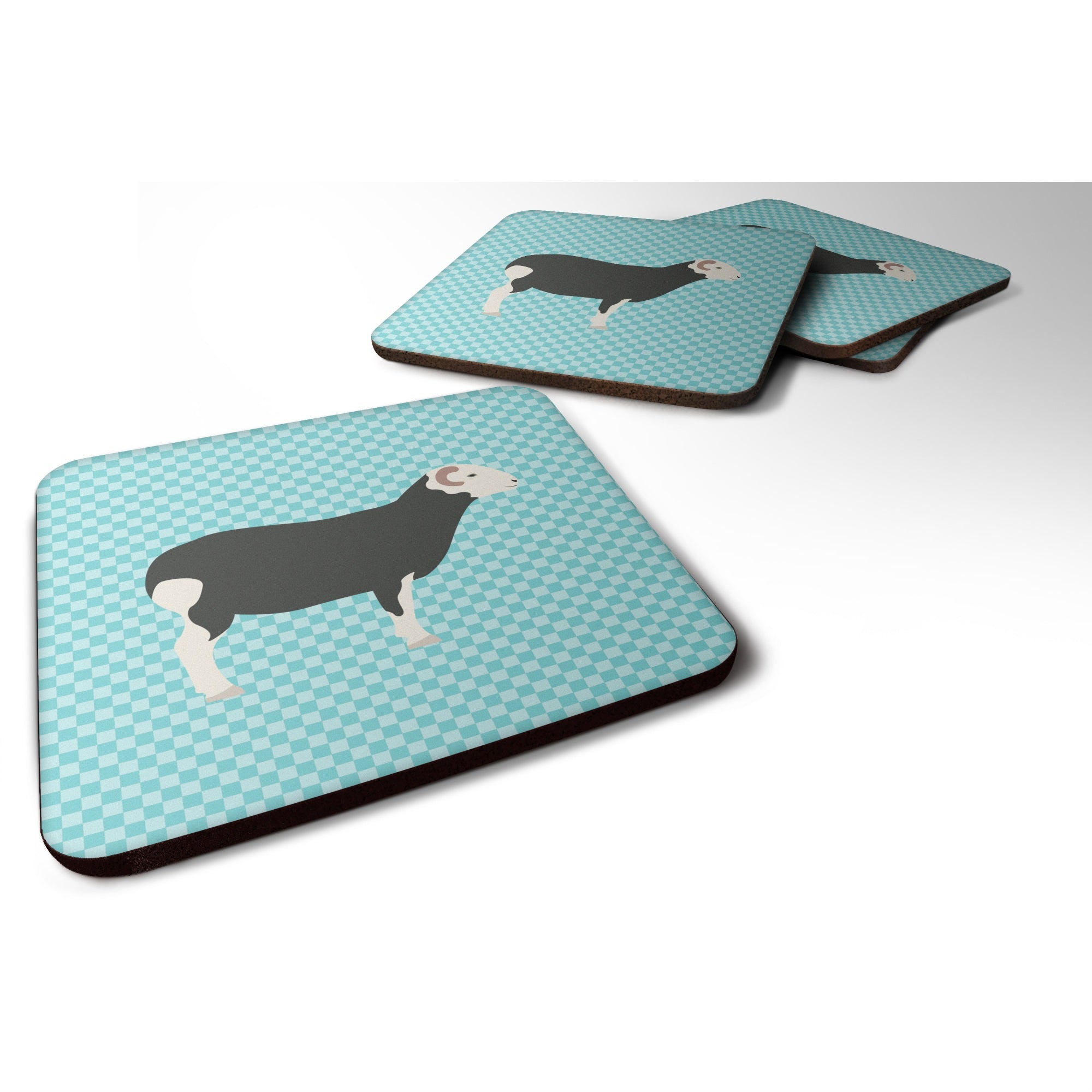 Caroline'S Treasures Herwick Sheep Blue Check Decorative Coasters, 3.5, Multicolor
