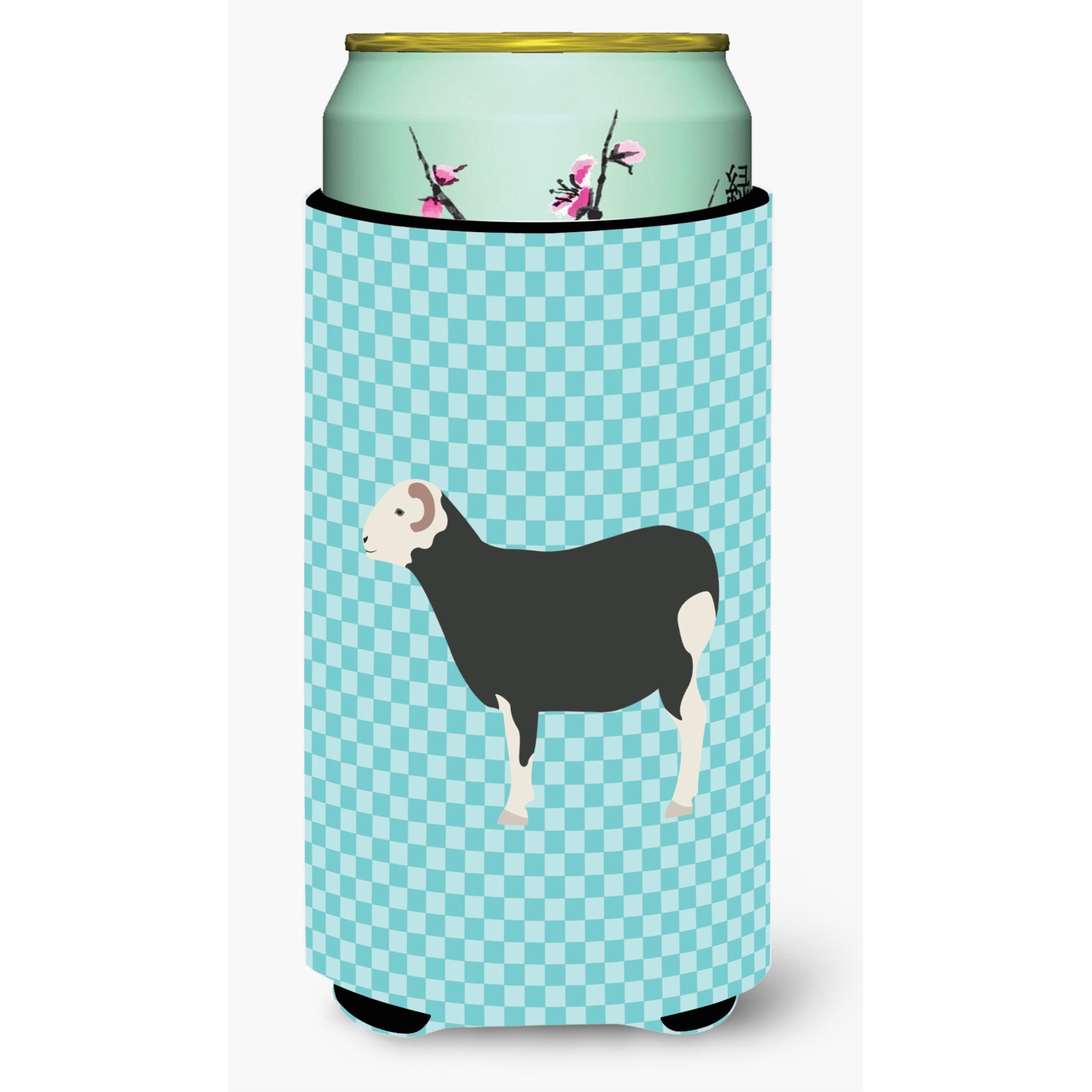 Caroline'S Treasures Herwick Sheep Blue Check Decorative Can Hugger, Tall Boy, Multicolor