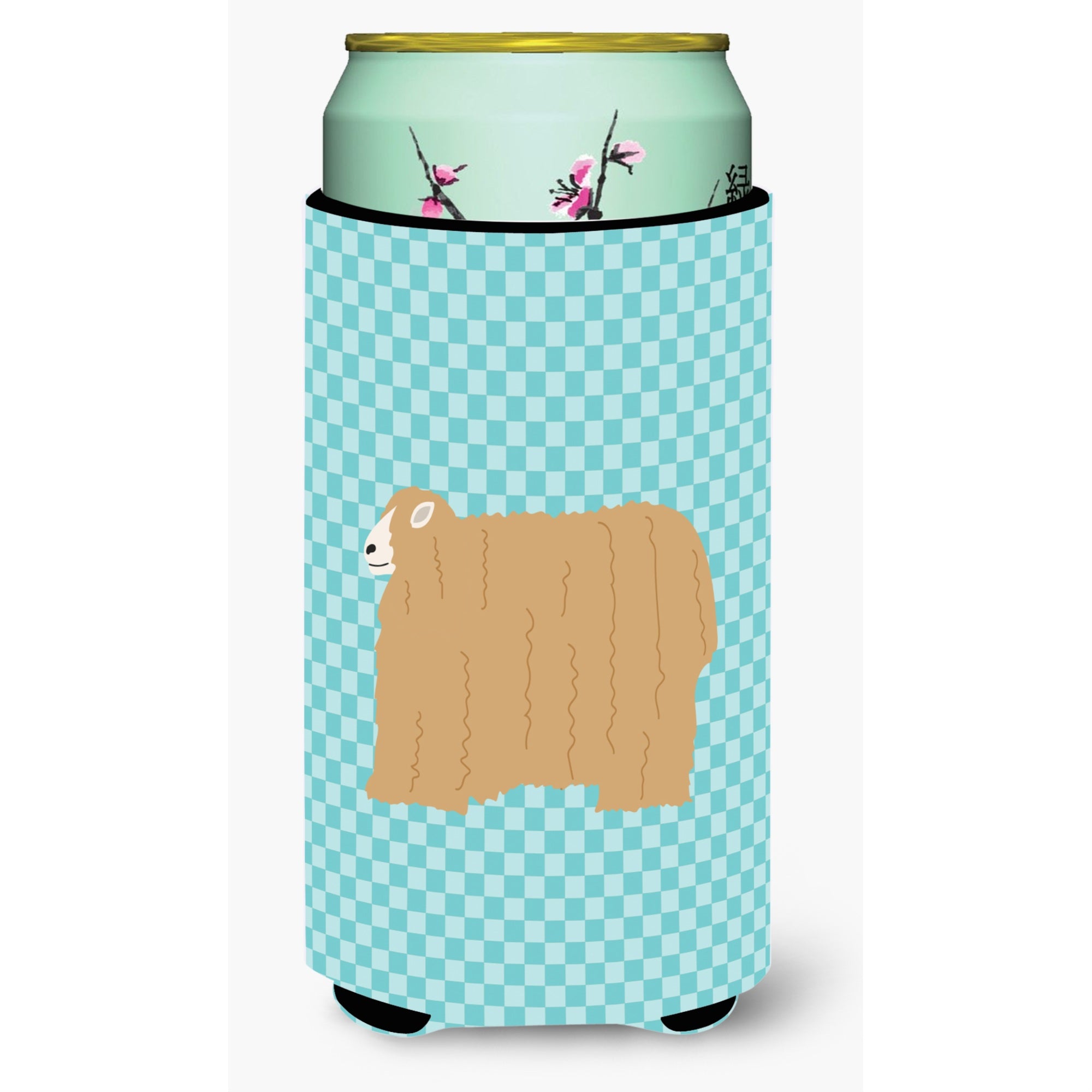 Caroline'S Treasures Lincoln Longwool Sheep Blue Check Decorative Can Hugger, Tall Boy, Multicolor