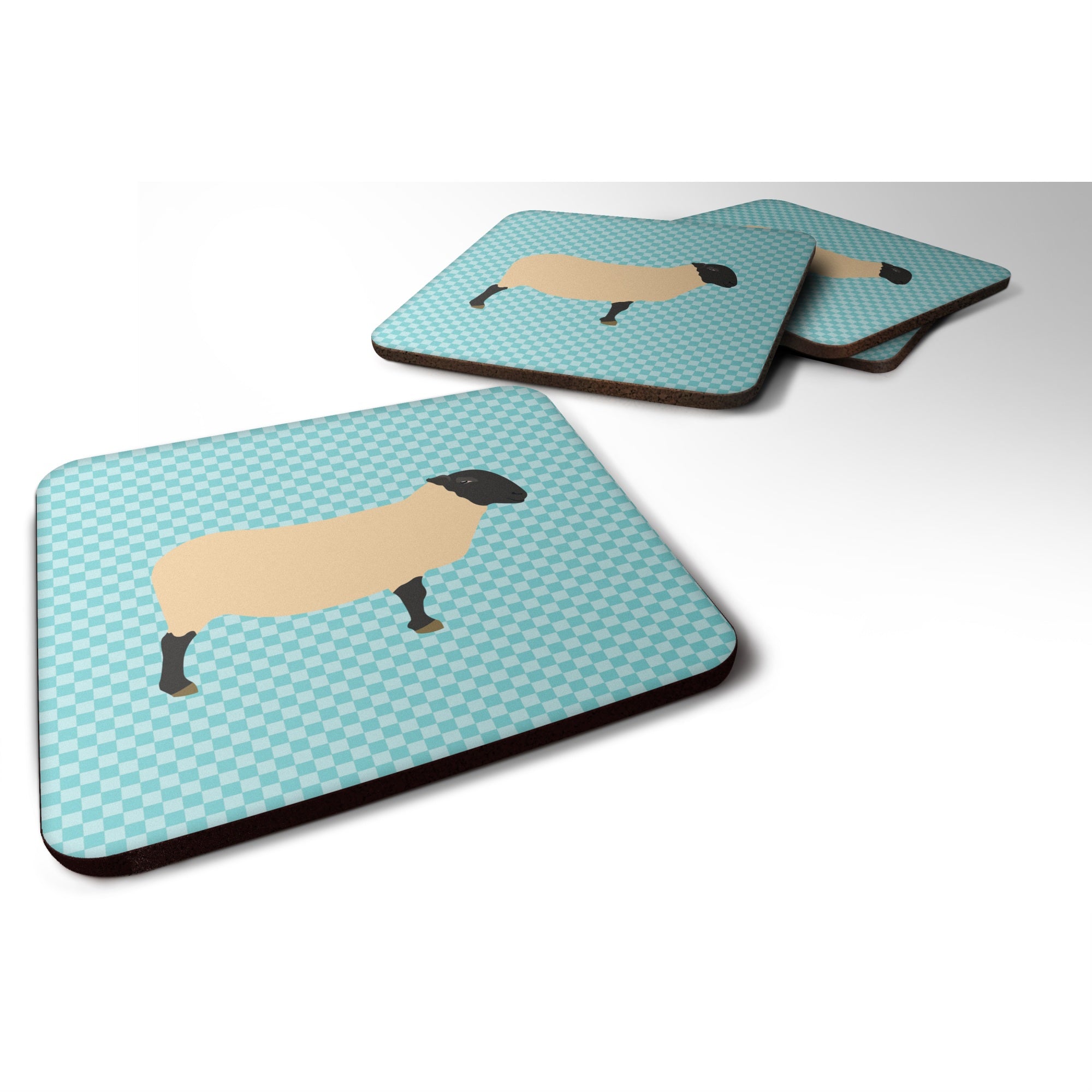 Caroline'S Treasures Suffolk Sheep Blue Check Decorative Coasters, 3.5, Multicolor