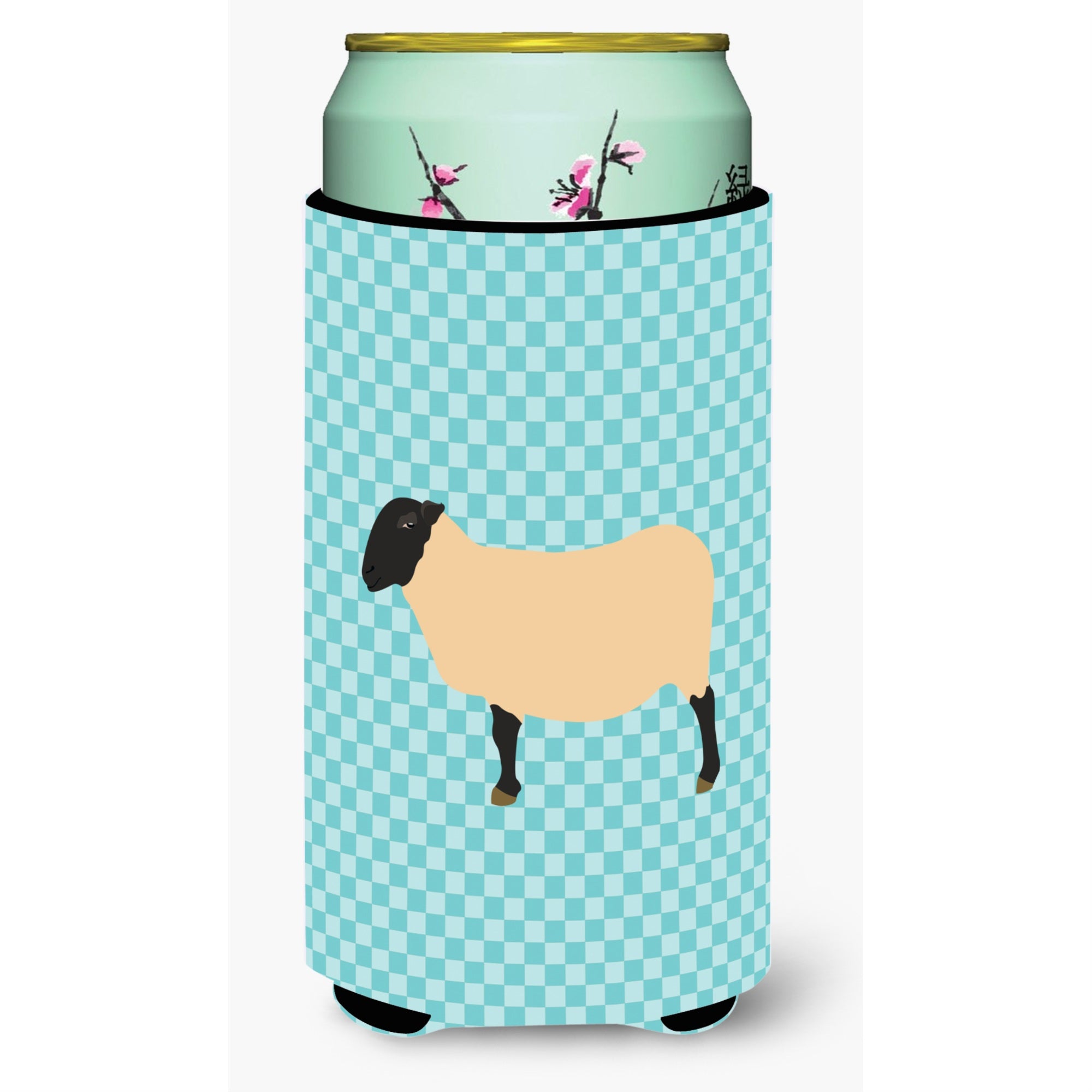 Caroline'S Treasures Suffolk Sheep Blue Check Decorative Can Hugger, Tall Boy, Multicolor