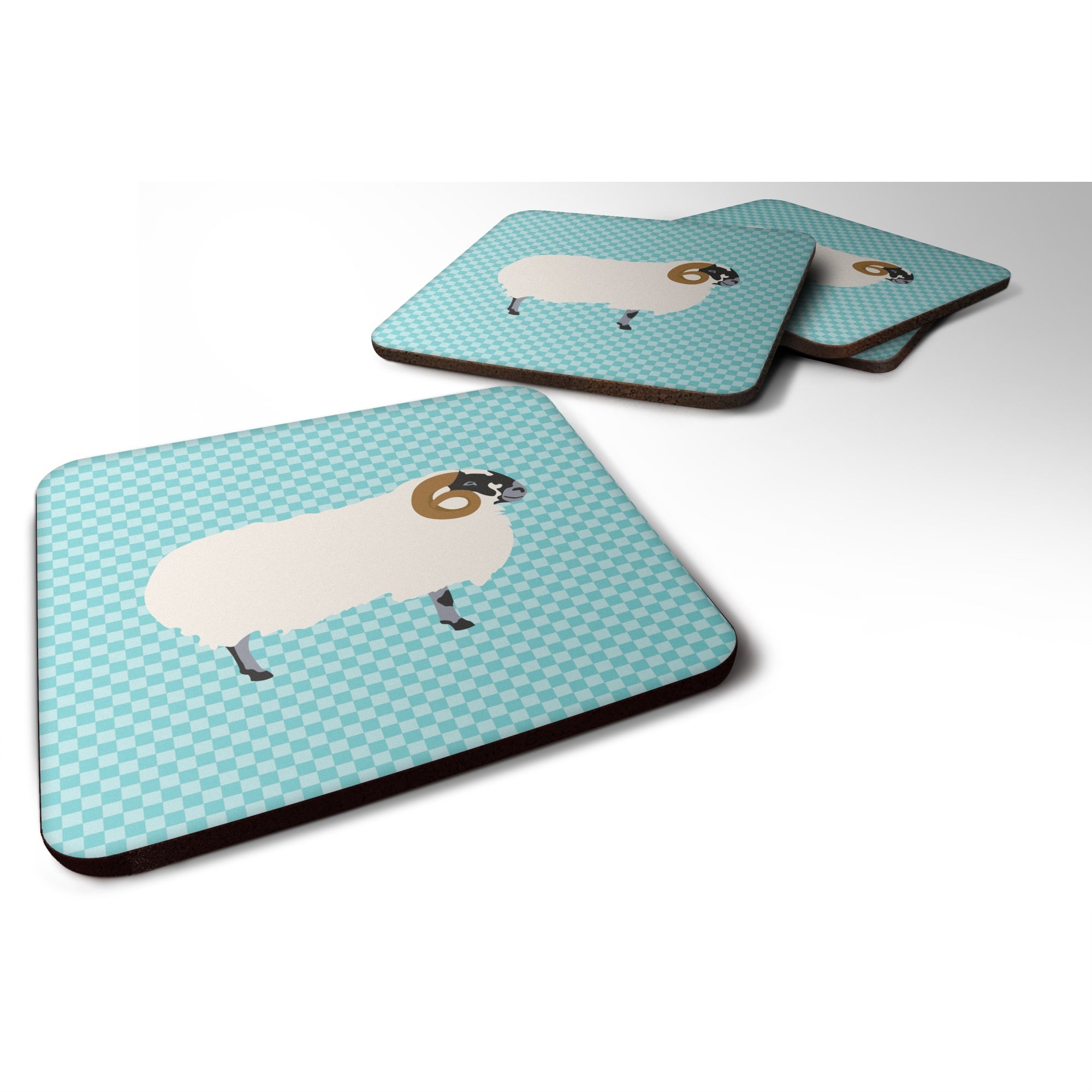 Caroline'S Treasures Scottish Blackface Sheep Blue Check Decorative Coasters, 3.5, Multicolor