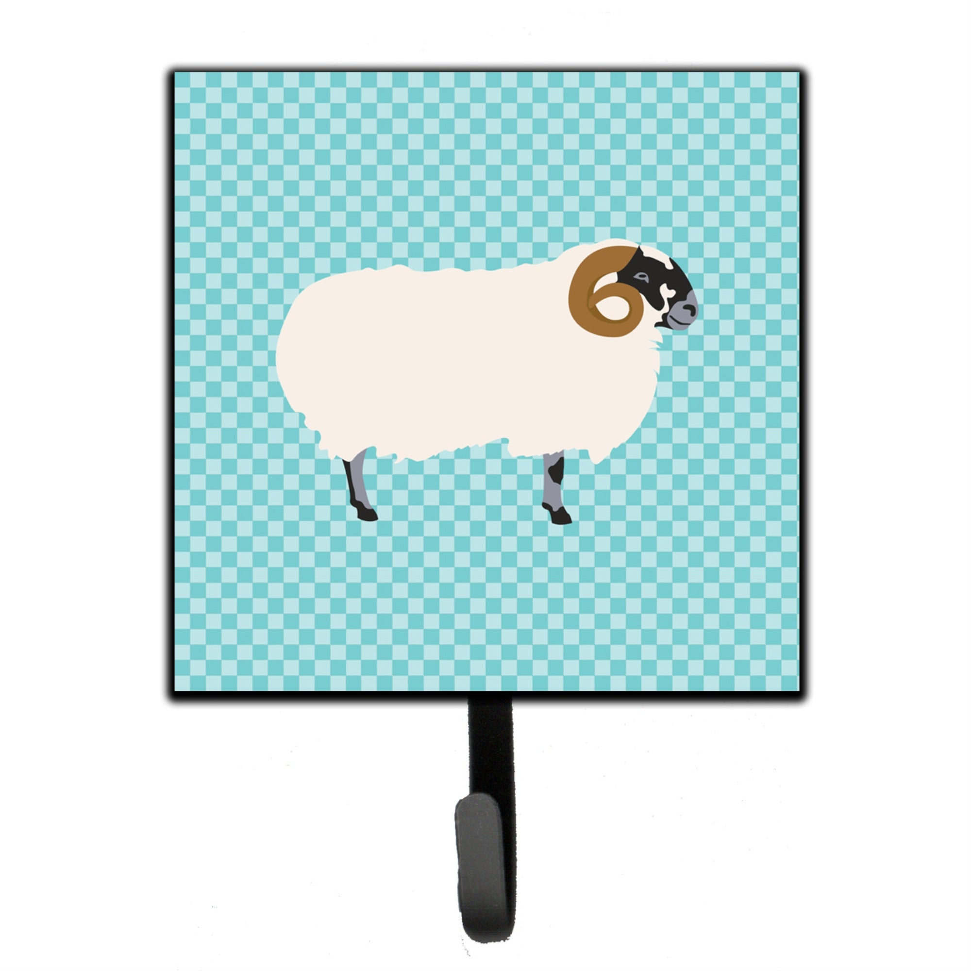 Caroline'S Treasures Scottish Blackface Sheep Blue Check Wall Hook, Small, Multicolor