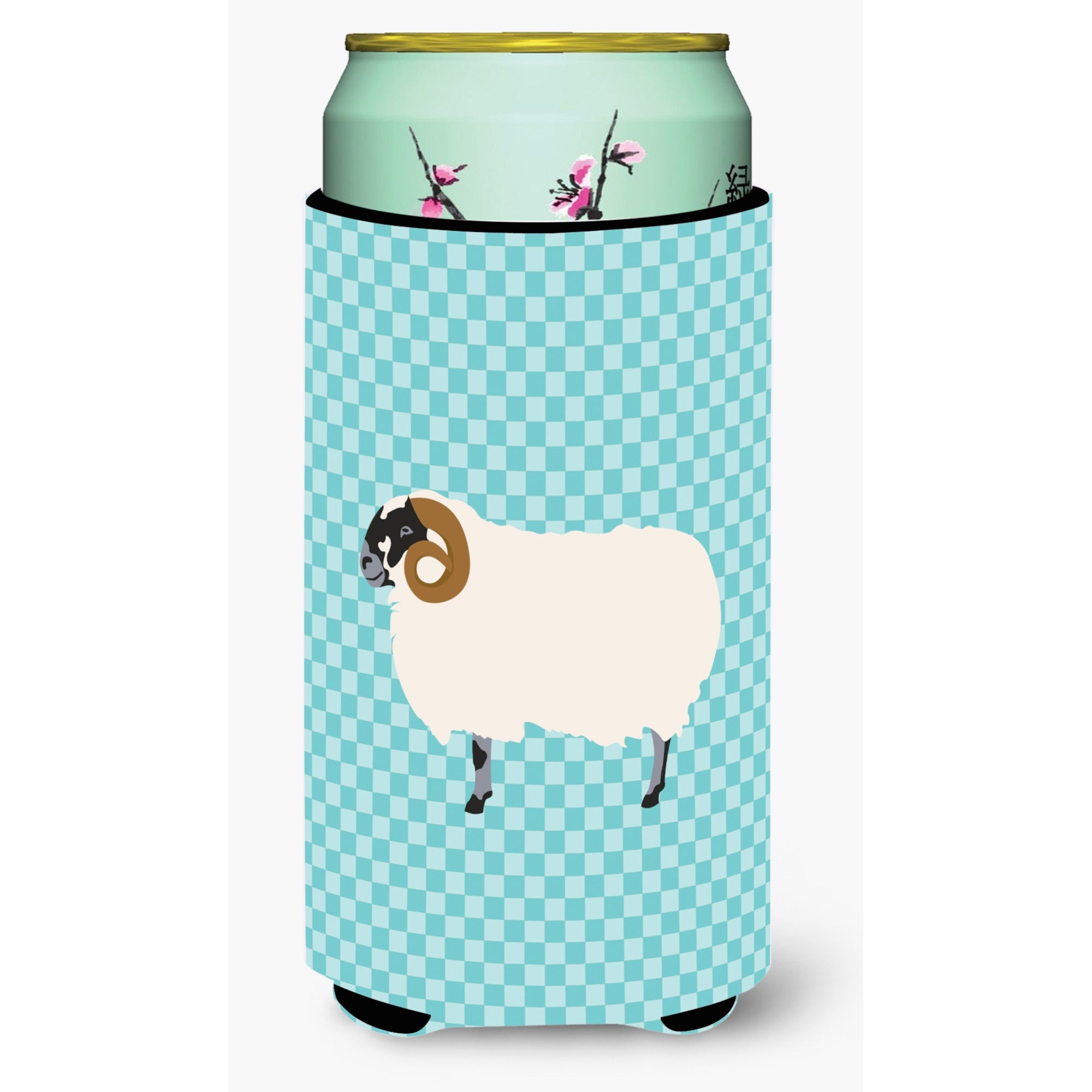 Caroline'S Treasures Scottish Blackface Sheep Blue Check Decorative Can Hugger, Tall Boy, Multicolor