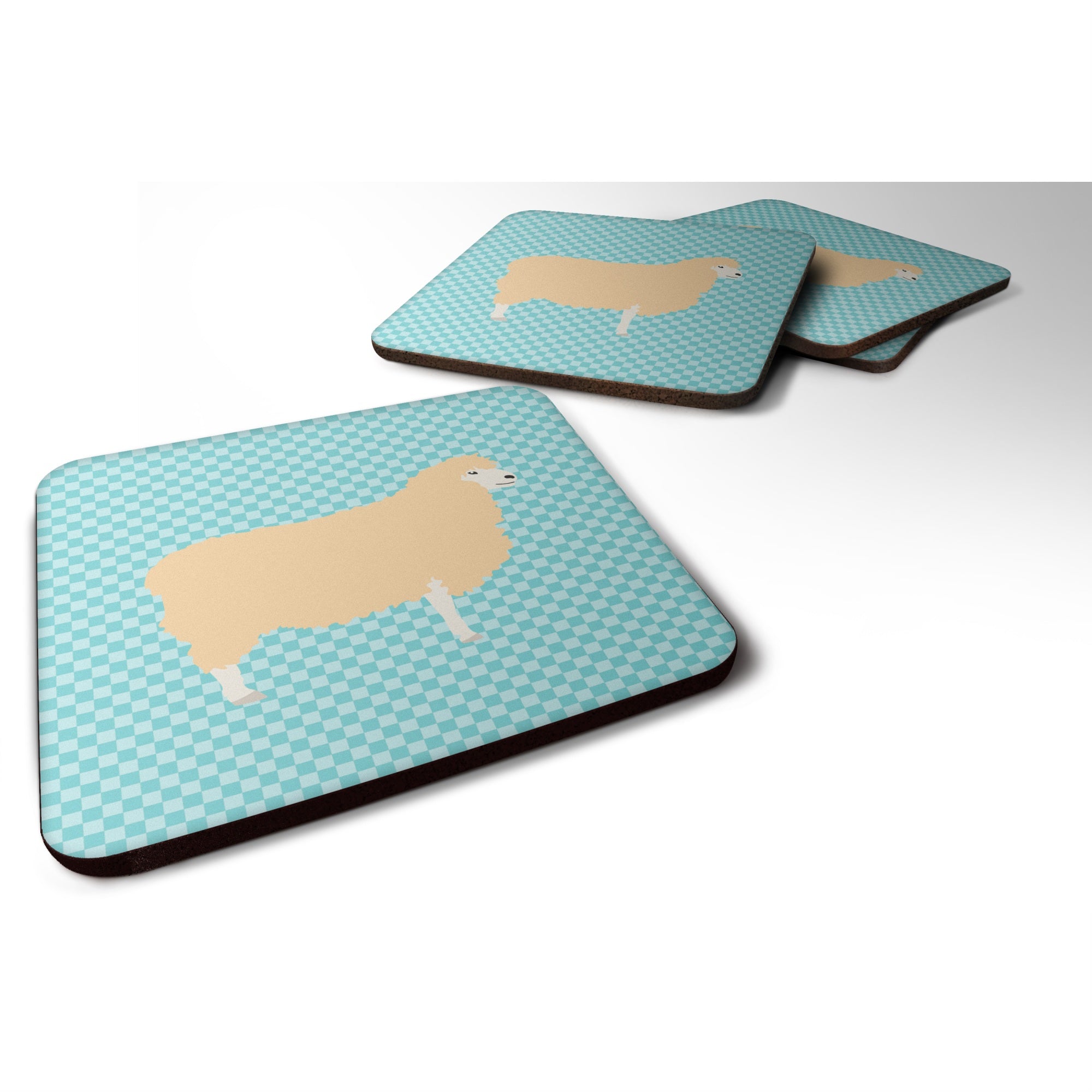 Caroline'S Treasures English Leicester Longwool Sheep Blue Check Decorative Coasters, 3.5, Multicolor