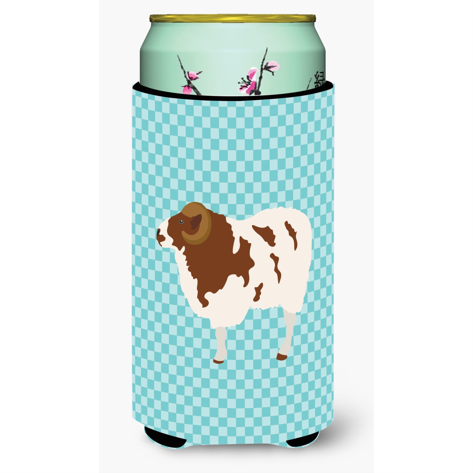 Caroline'S Treasures Jacob Sheep Blue Check Decorative Can Hugger, Tall Boy, Multicolor