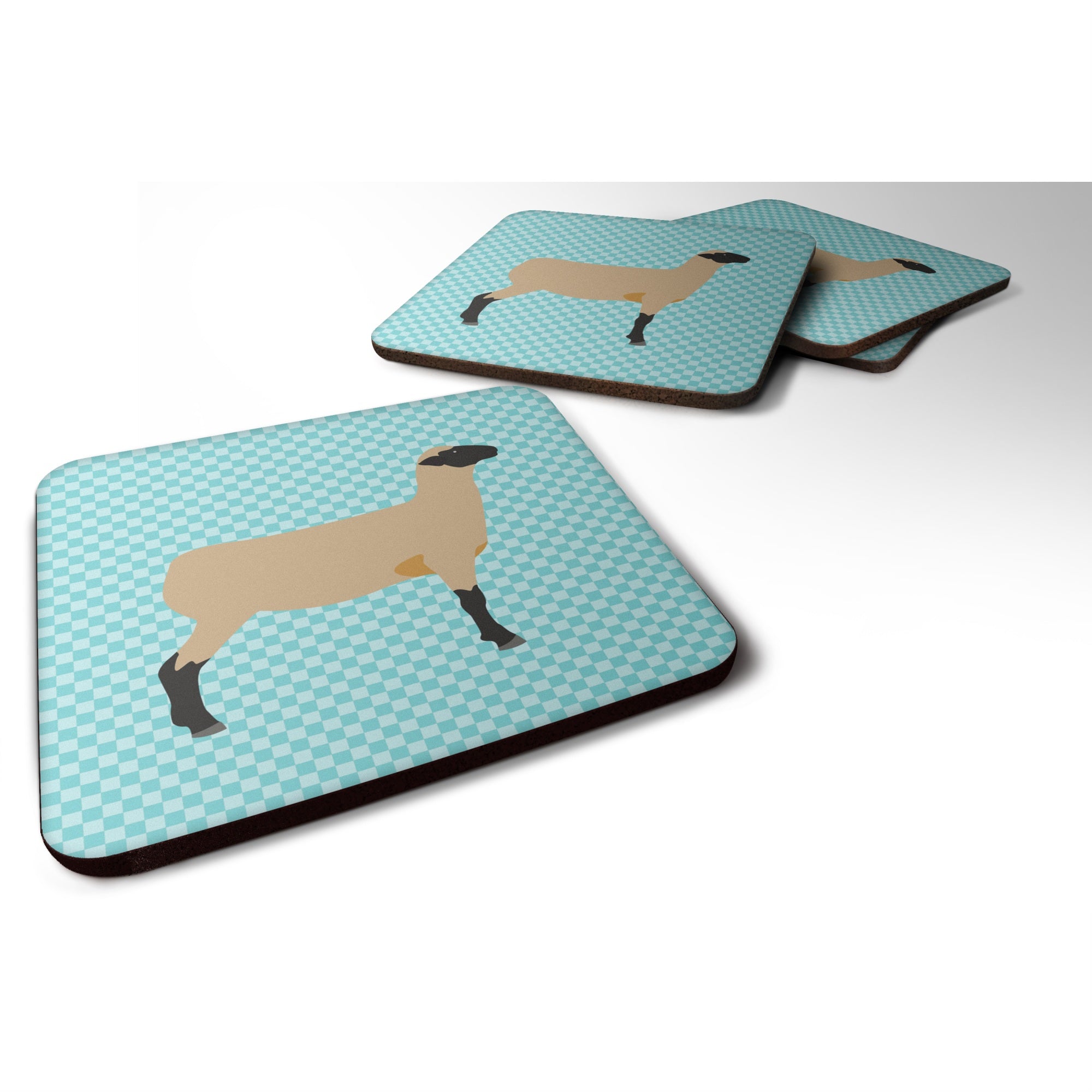 Caroline'S Treasures Hampshire Down Sheep Blue Check Decorative Coasters, 3.5, Multicolor
