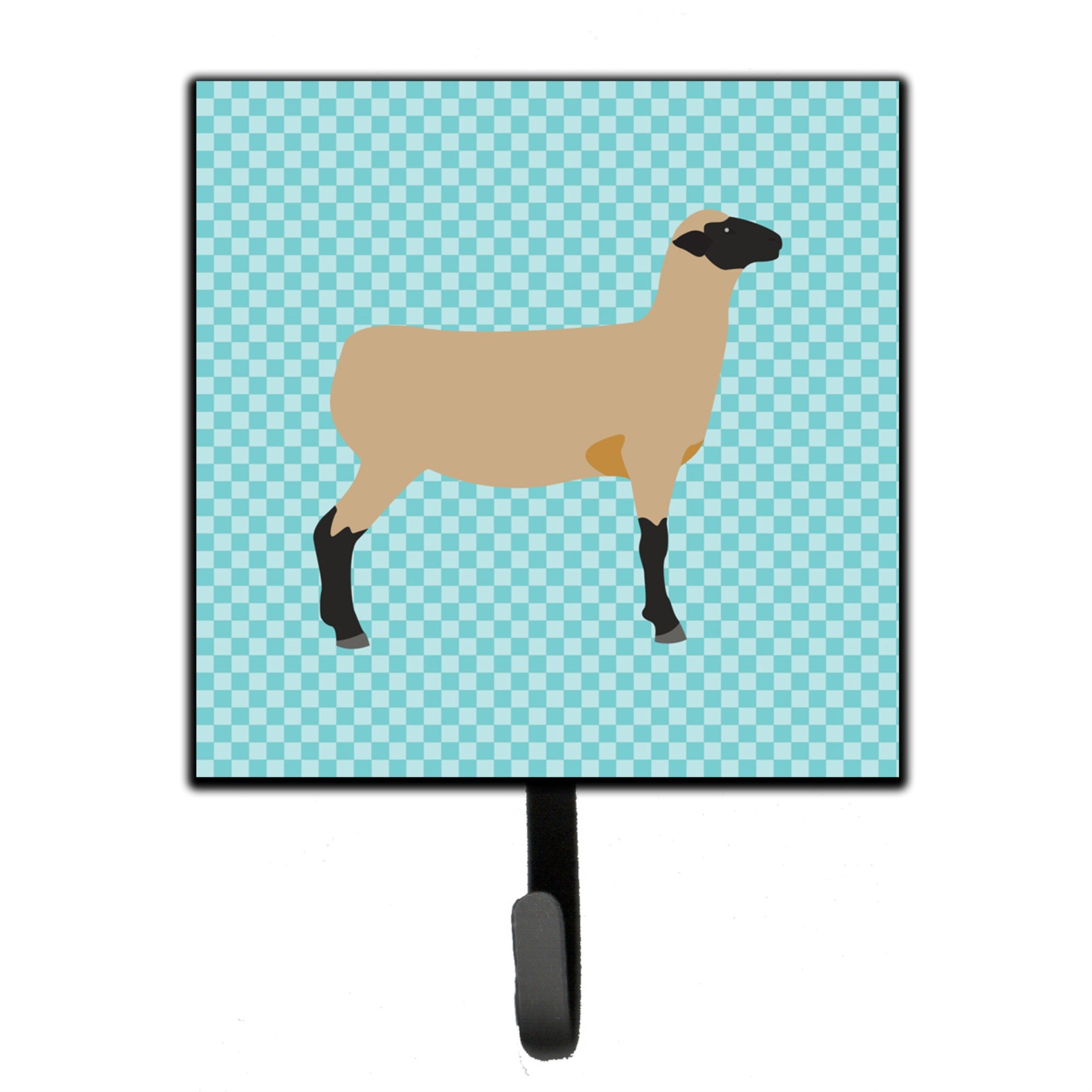 Caroline'S Treasures Hampshire Down Sheep Blue Check Wall Hook, Small, Multicolor