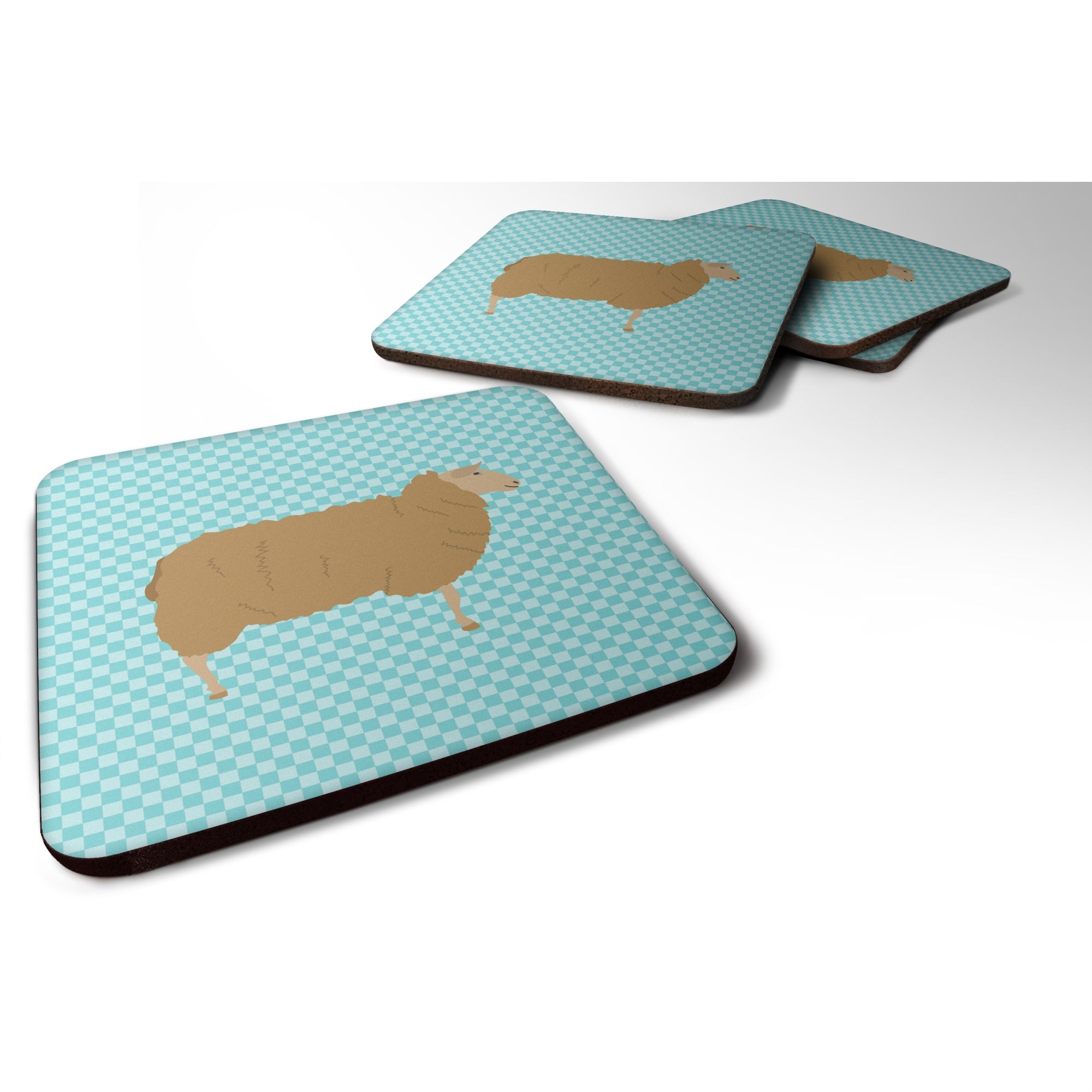 Caroline'S Treasures East Friesian Sheep Blue Check Decorative Coasters, 3.5, Multicolor