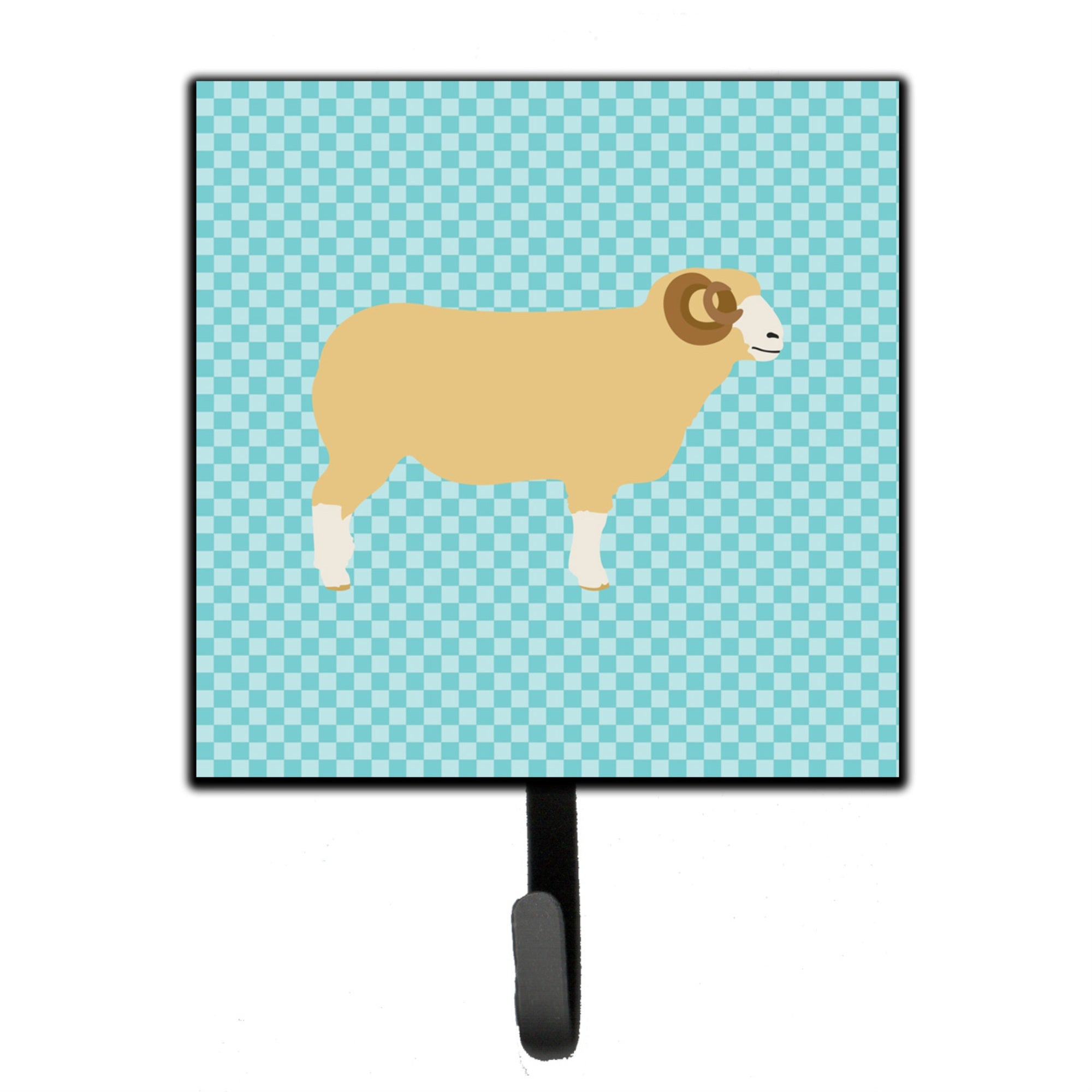 Caroline'S Treasures Horned Dorset Sheep Blue Check Wall Hook, Small, Multicolor