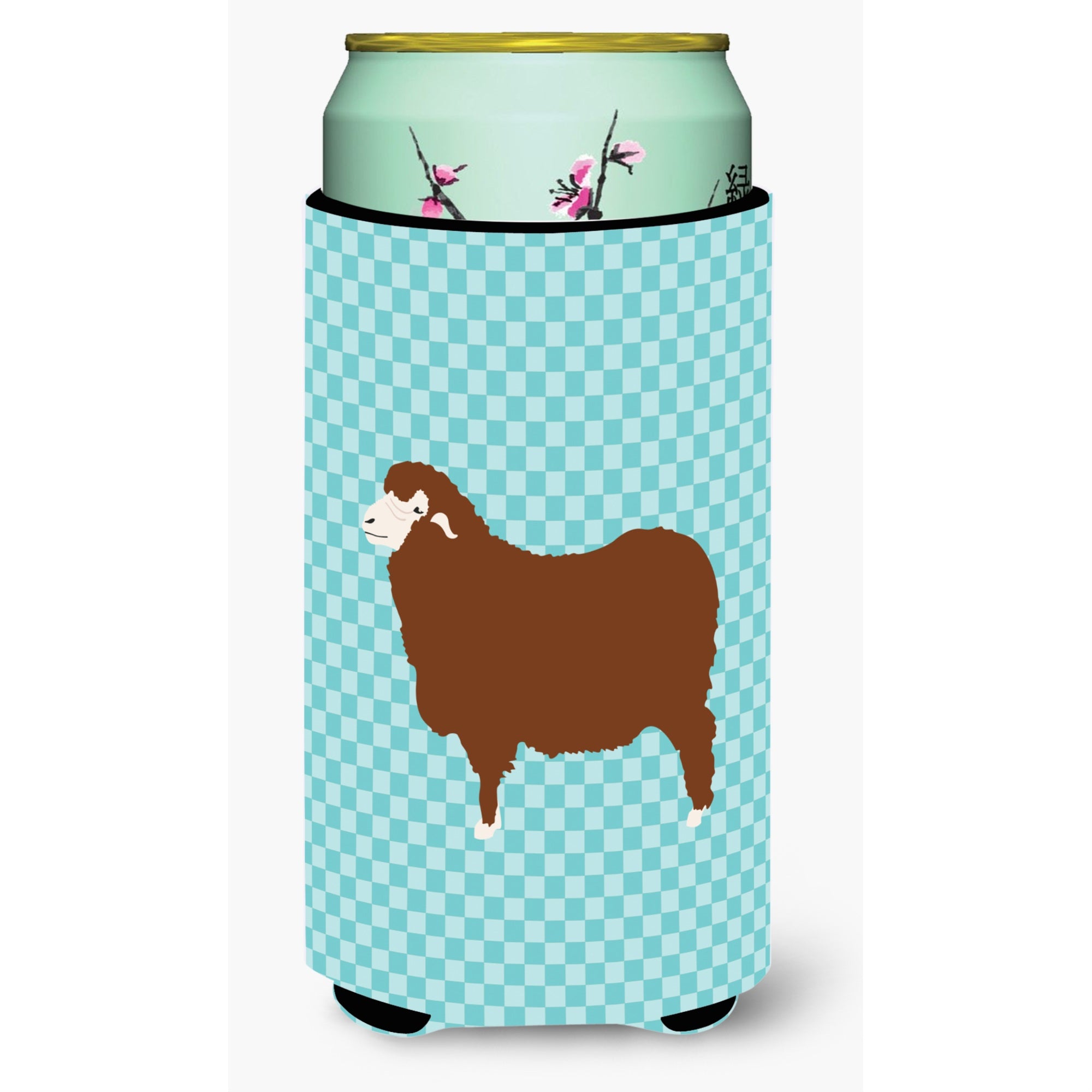 Caroline'S Treasures Merino Sheep Blue Check Decorative Can Hugger, Tall Boy, Multicolor