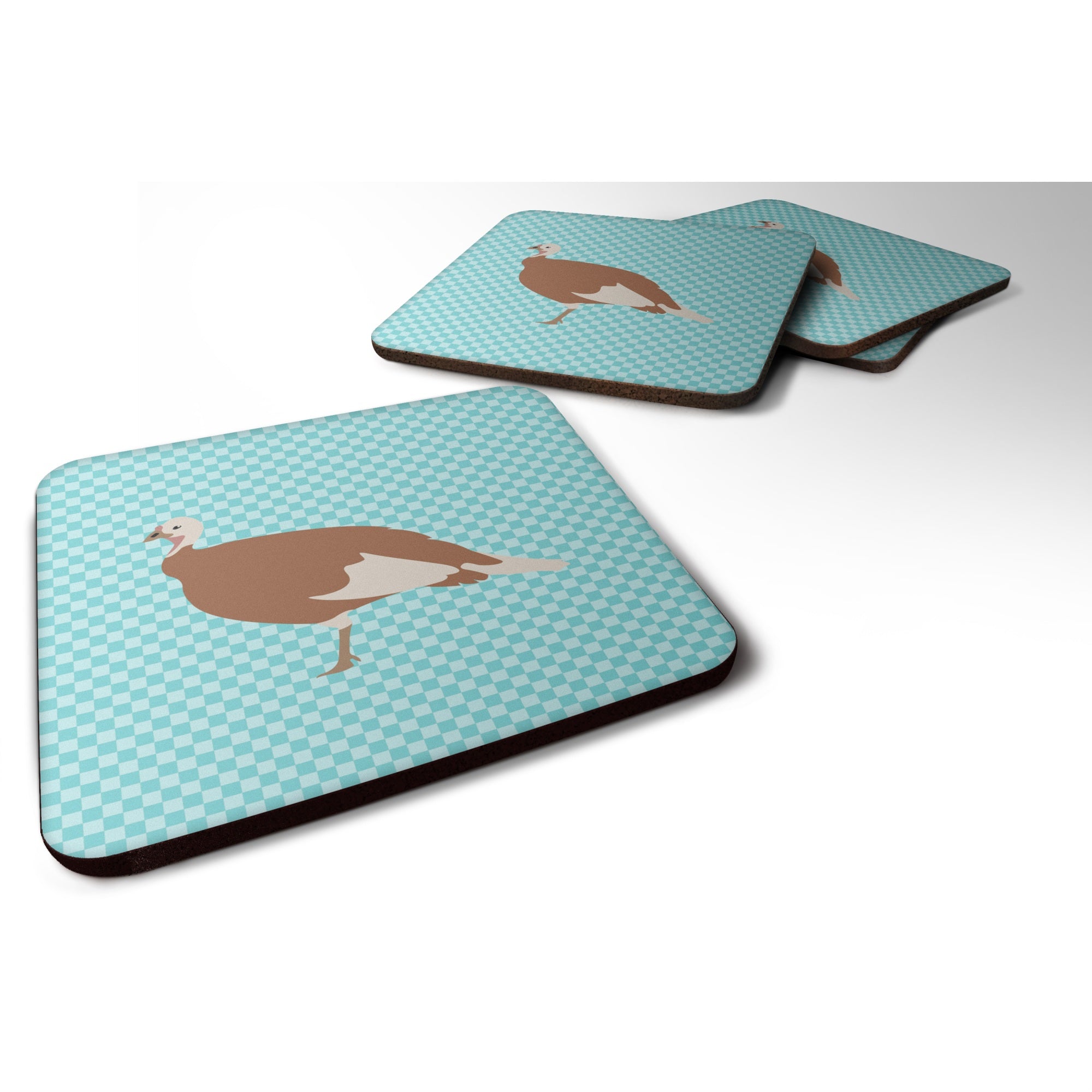 Caroline'S Treasures Jersey Buff Turkey Hen Blue Check Decorative Coasters, 3.5, Multicolor