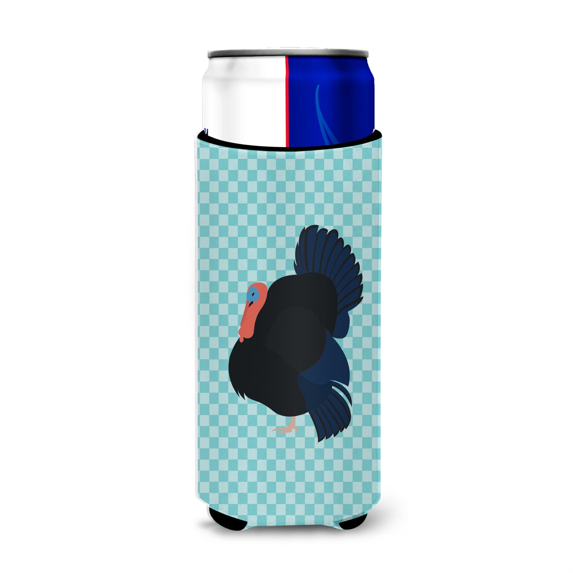 Caroline'S Treasures Norfolk Black Turkey Blue Check Decorative Can Hugger, Slim, Multicolor