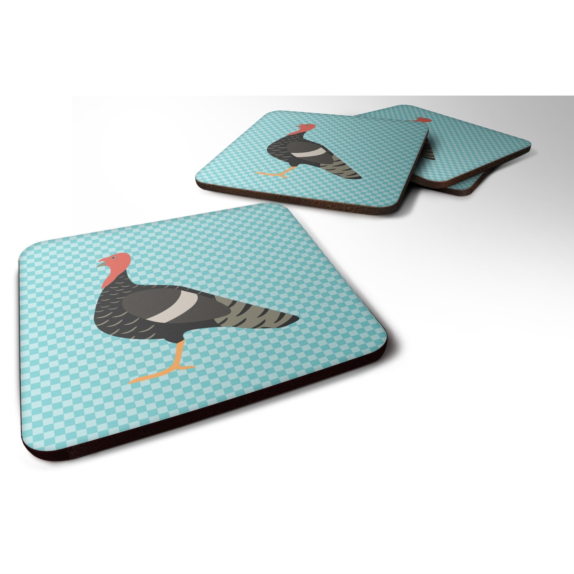 Caroline'S Treasures Marragansett Turkey Blue Check Decorative Coasters, 3.5, Multicolor