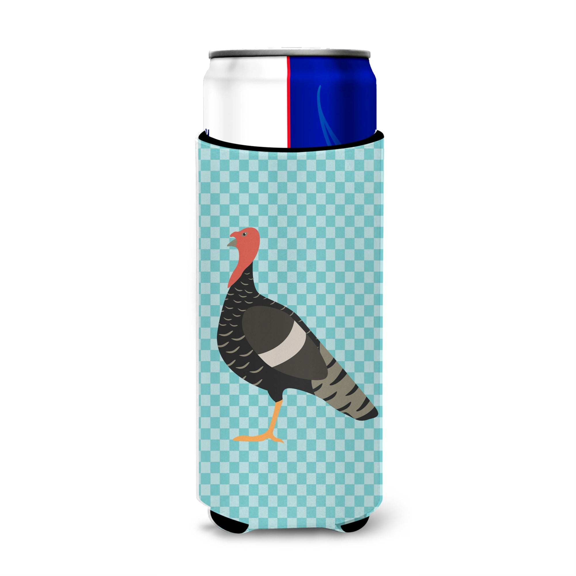 Caroline'S Treasures Marragansett Turkey Blue Check Decorative Can Hugger, Slim, Multicolor