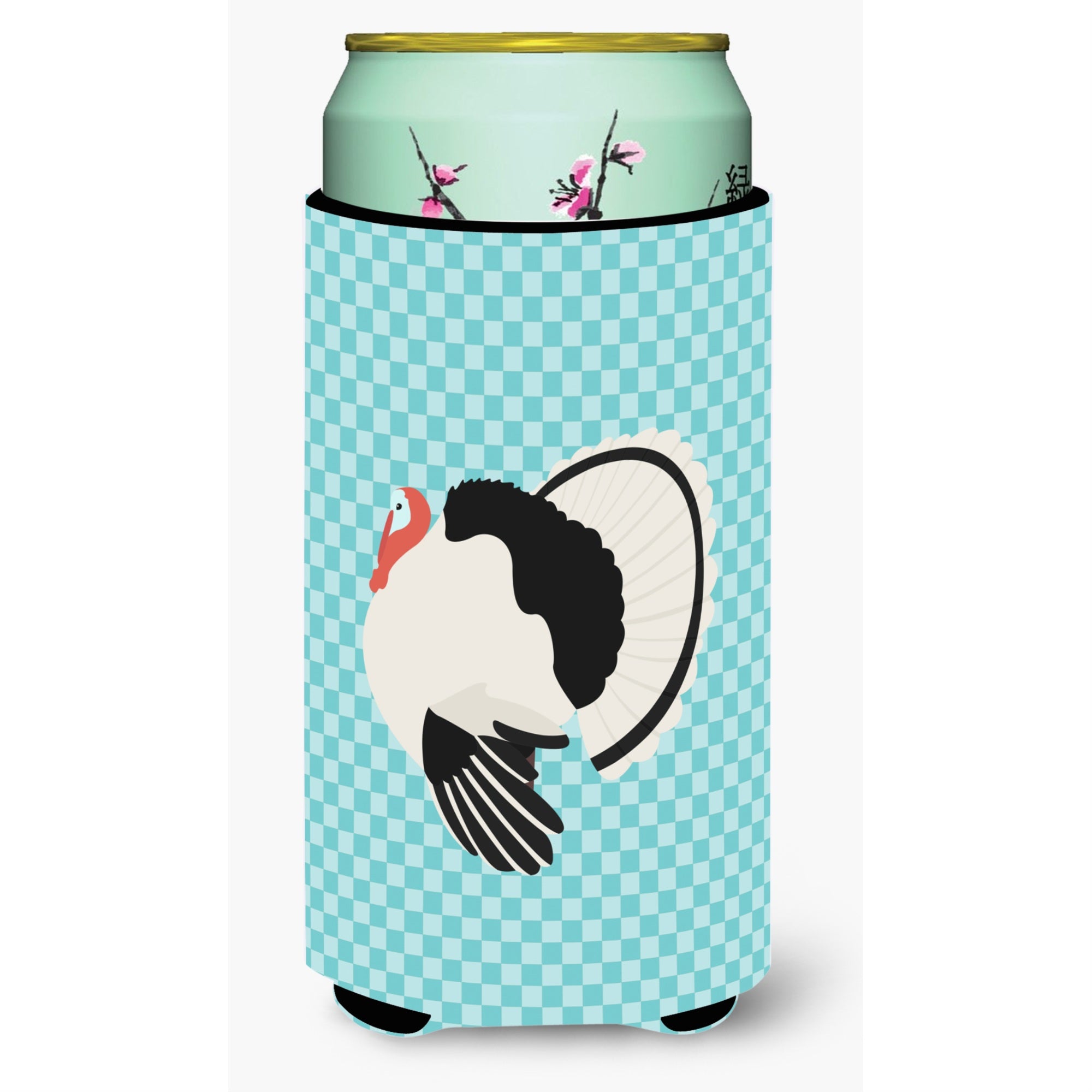 Caroline'S Treasures Royal Palm Turkey Blue Check Decorative Can Hugger, Tall Boy, Multicolor