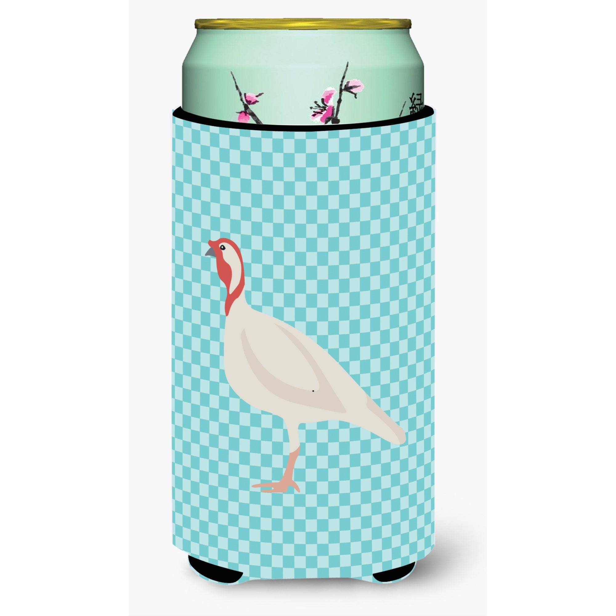 Caroline'S Treasures Beltsville Small White Turkey Hen Blue Check Decorative Can Hugger, Tall Boy, Multicolor