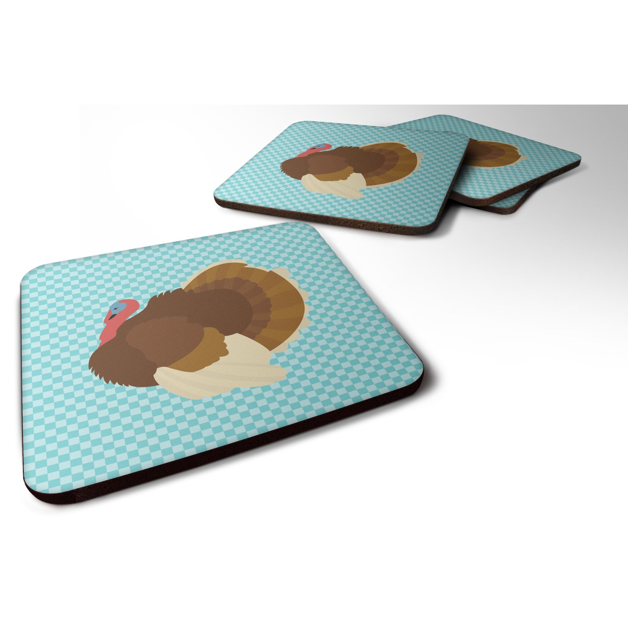 Caroline'S Treasures French Turkey Dindon Blue Check Decorative Coasters, 3.5, Multicolor