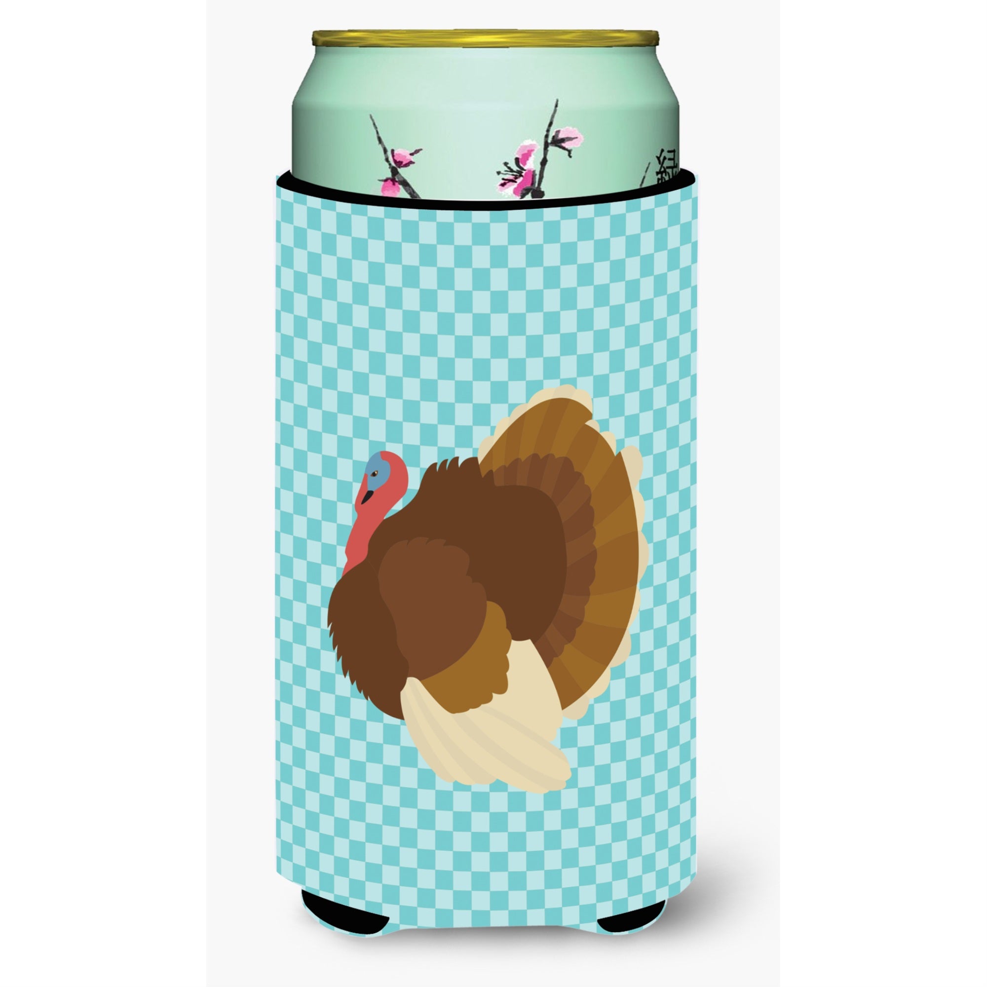 Caroline'S Treasures French Turkey Dindon Blue Check Decorative Can Hugger, Tall Boy, Multicolor