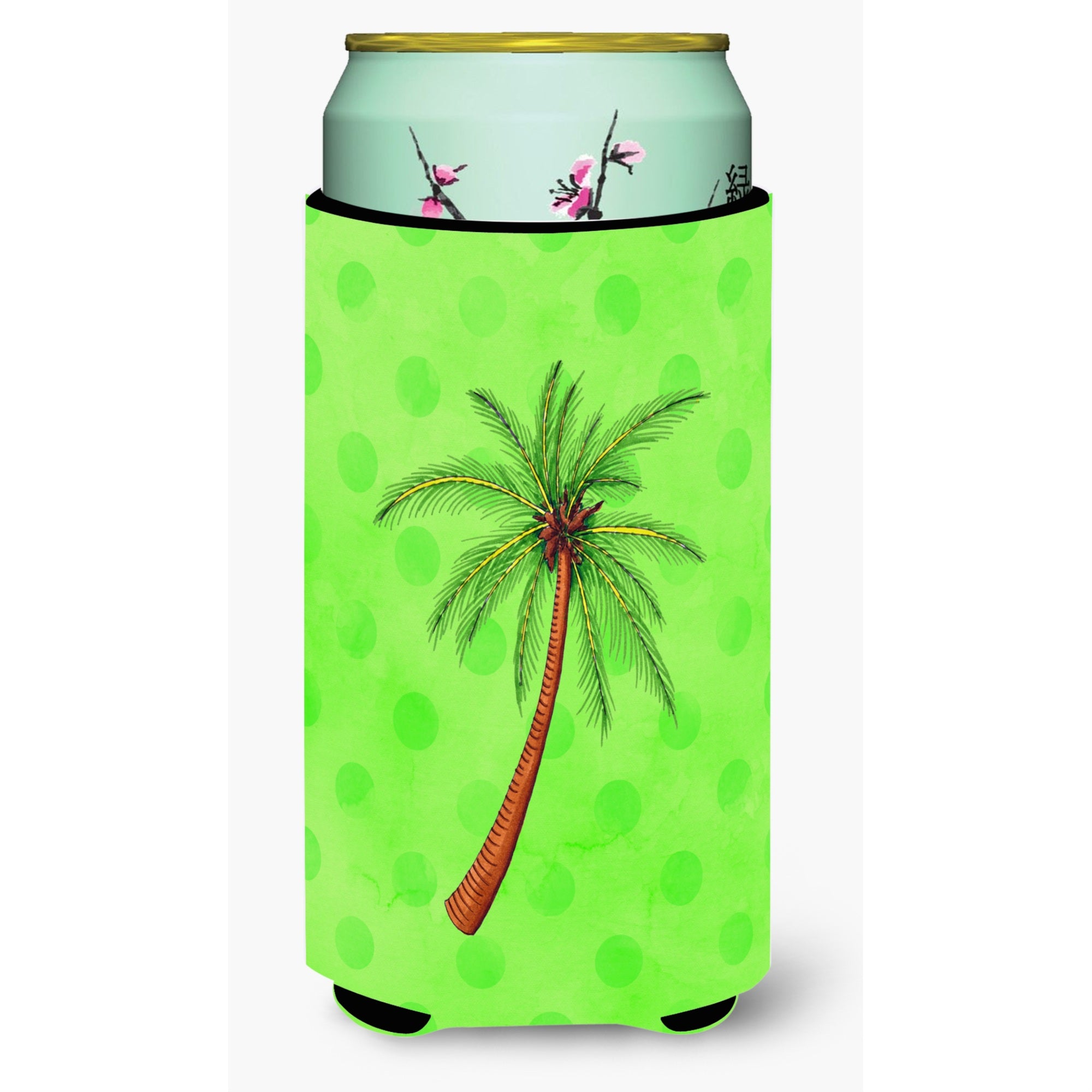 Caroline'S Treasures Palm Tree Green Polkadot Beverage Insulator Hugger, Tall, Multicolor