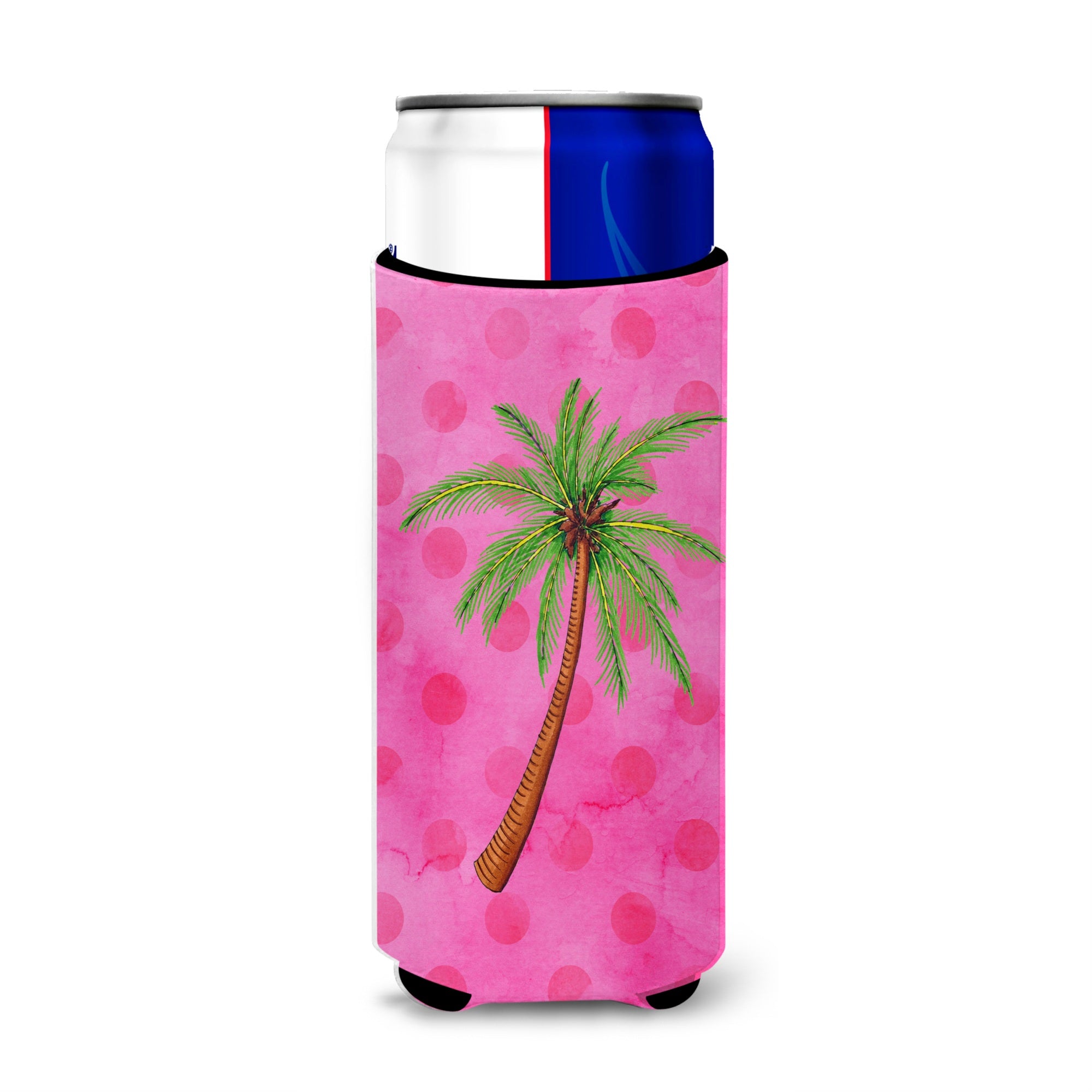 Caroline'S Treasures Palm Tree Pink Polkadot Beverage Insulator Hugger, Slim, Multicolor