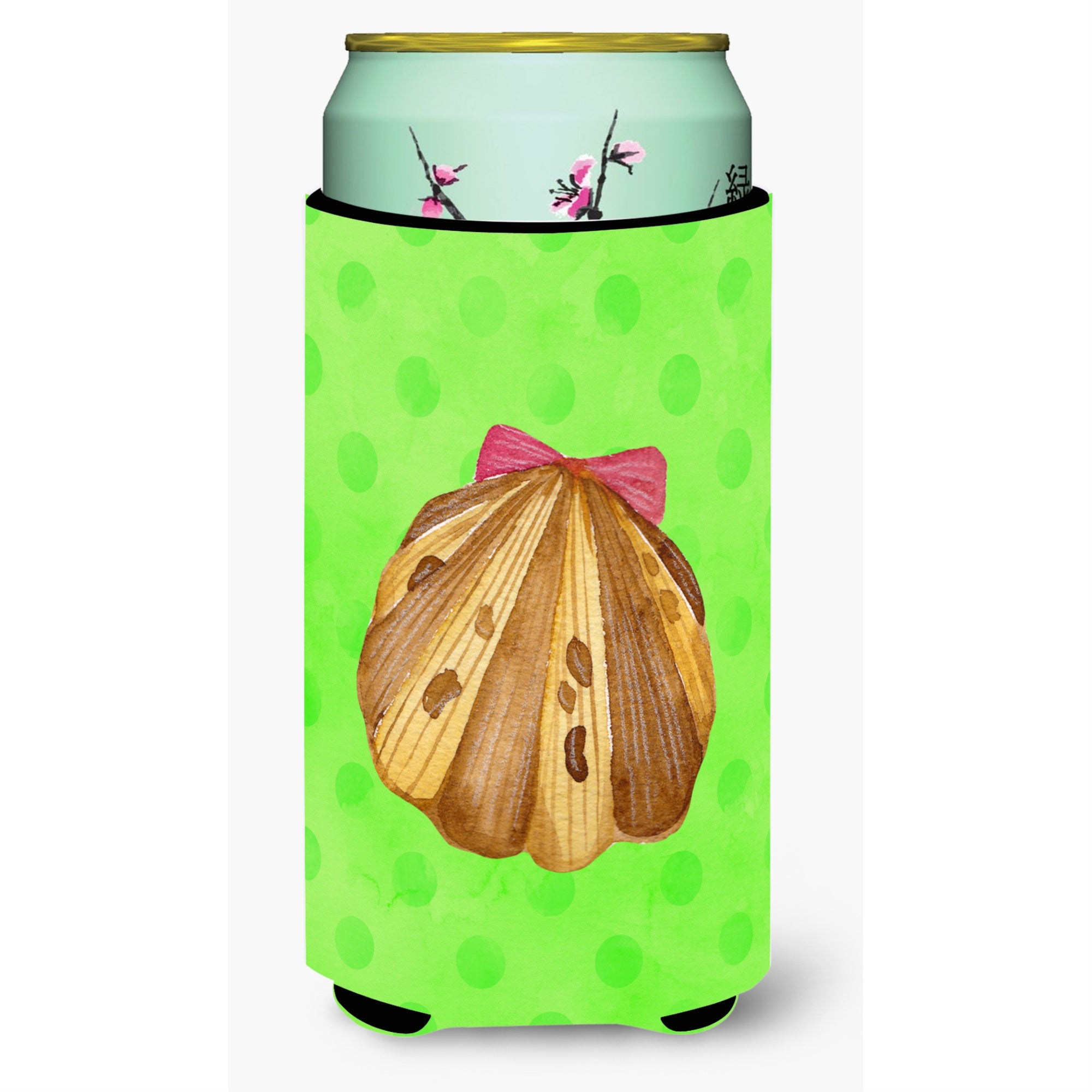 Caroline'S Treasures Sea Shell Green Polkadot Beverage Insulator Hugger, Tall, Multicolor