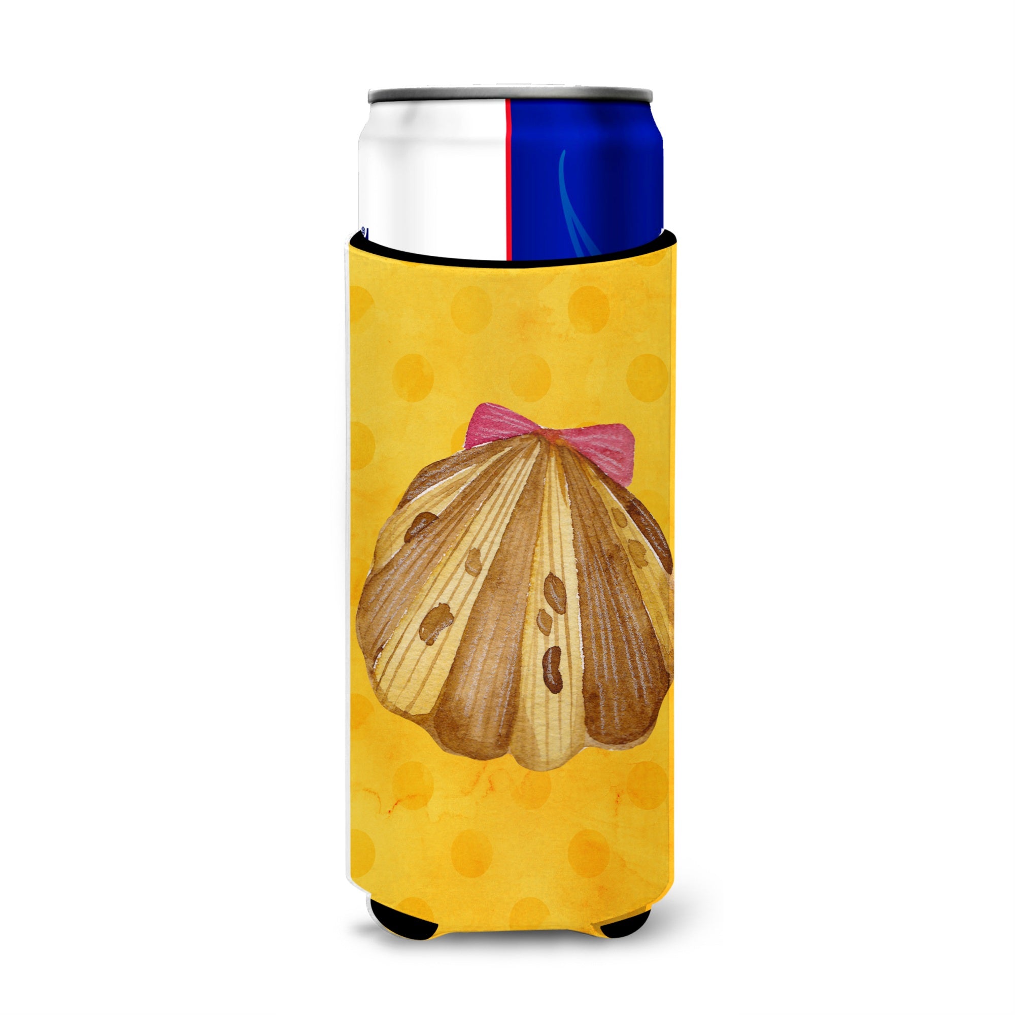 Caroline'S Treasures Sea Shell Yellow Polkadot Beverage Insulator Hugger, Slim, Multicolor